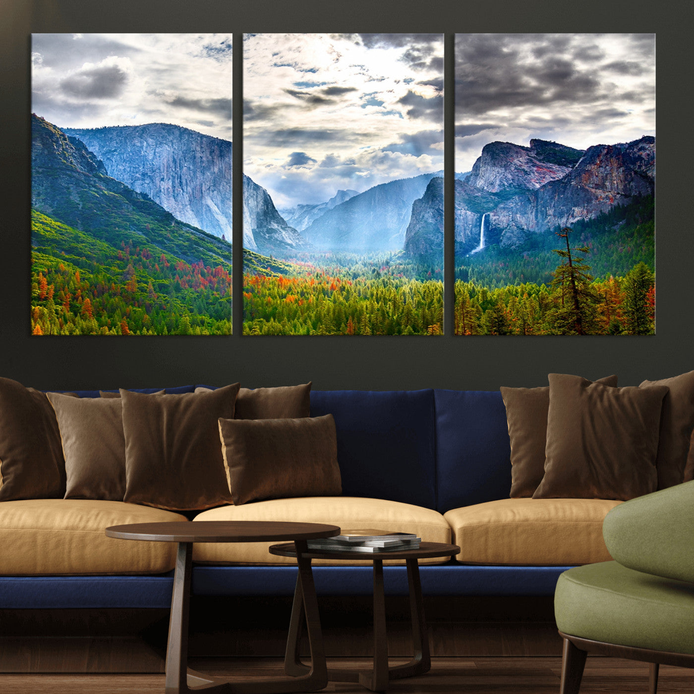 MGV-CV-60X30-3P - Yosemite Park Half Dome 3 Panel Canvas Print | Large Giclée Landscape Wall Art for Living Room,