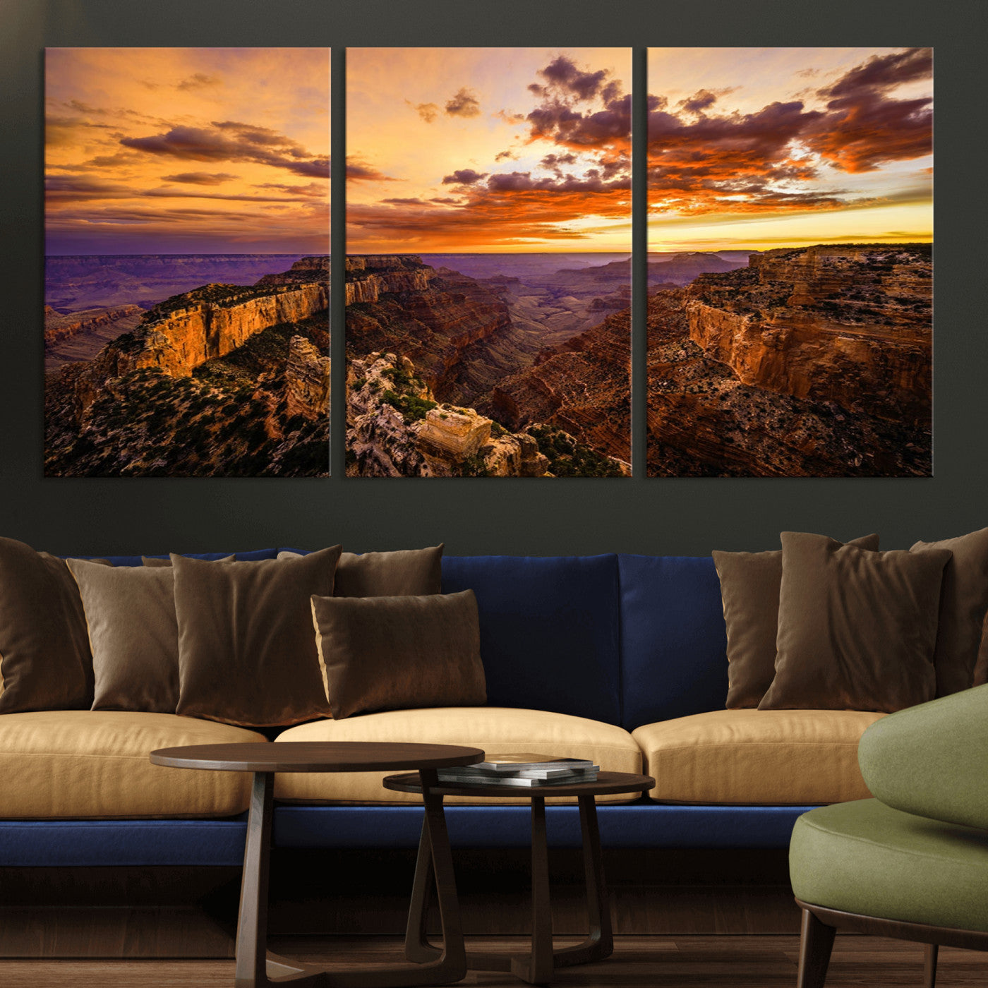 MGV-CV-60X30-3P - Mesmerizing Sunset from Grand Canyon Nal Park Wall Art, Grand Canyon Canvas Print
