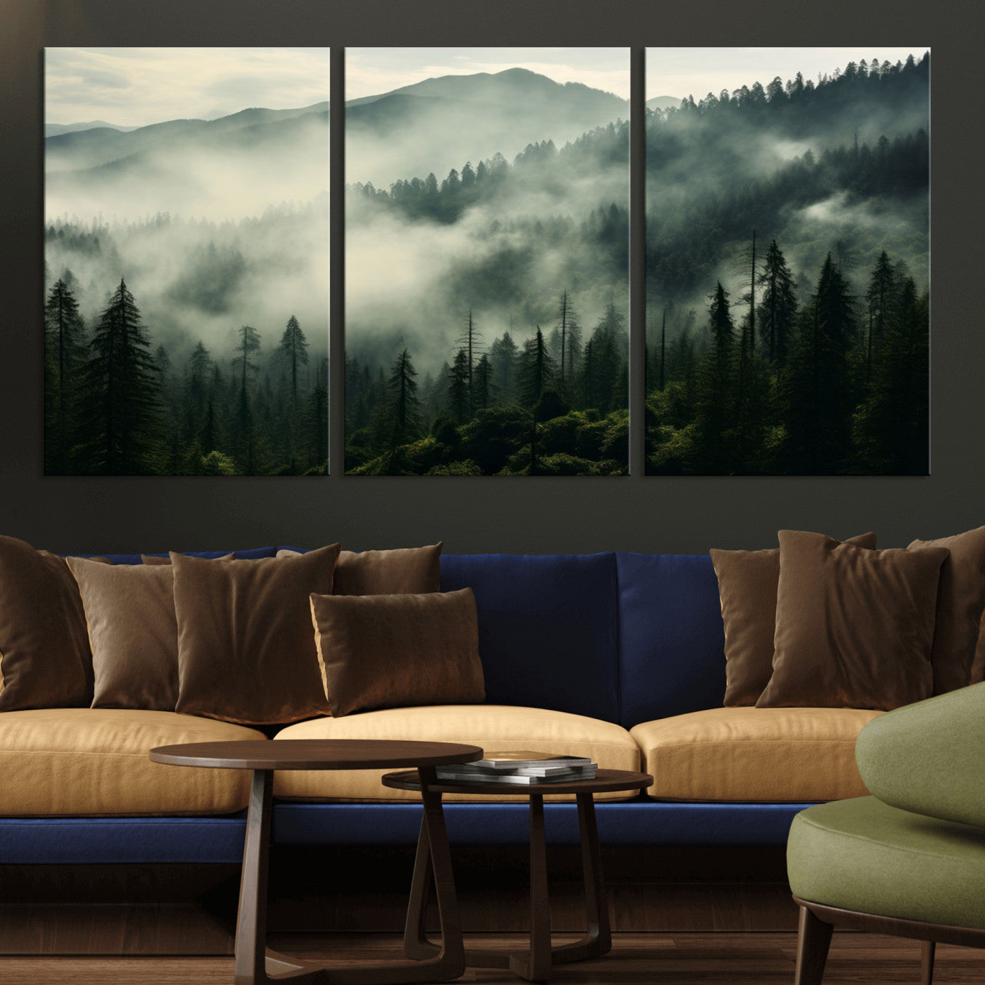 25295-MGV-CV-36X24-Captivating Misty Forest Wall Art Premium Canvas Print a Foggy and Serene Atmosphere