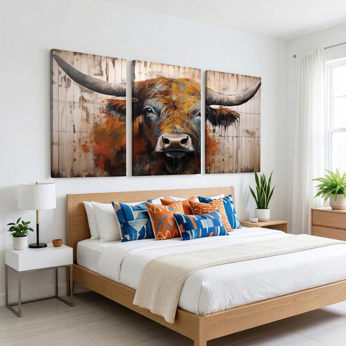 47284-MGV-CV-24X16 - Abstract Bull Highland Cow Canvas Wall Art Print