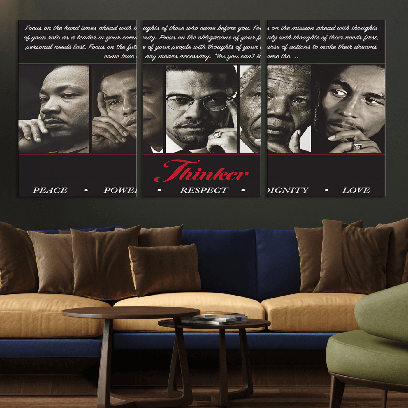 MGV-CV-60X30-3P - Thinkers of Wall Art Canvas Print - Inspirational Wall Art Featuring Icons of Peace, Power, and
