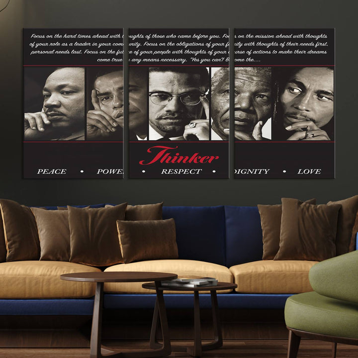 The Thinkers of Wall Art Canvas Print features icons of peace, power, and respect; it is framed and ready to hang.