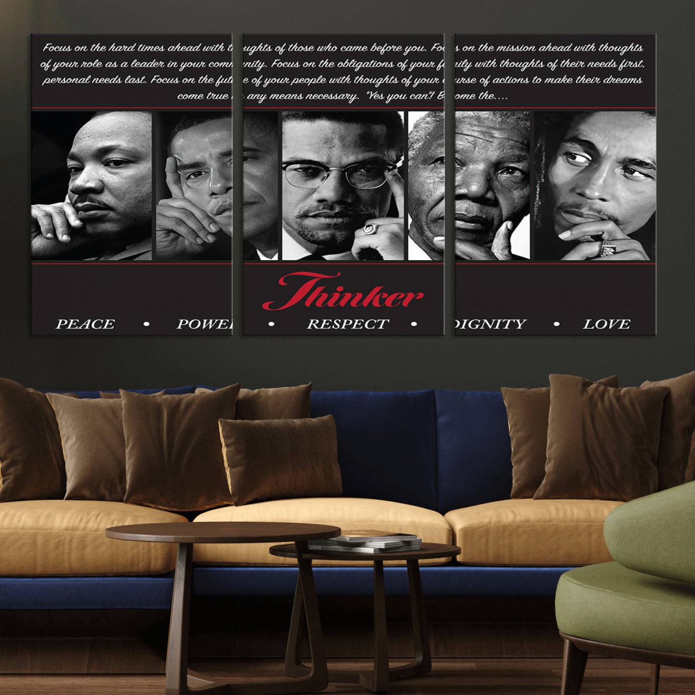 MGV-CV-60X30-3P - Thinker Peace Power Respect Dignity Wall Art | Thinkers of Changel Wall Art Featuring Icons of