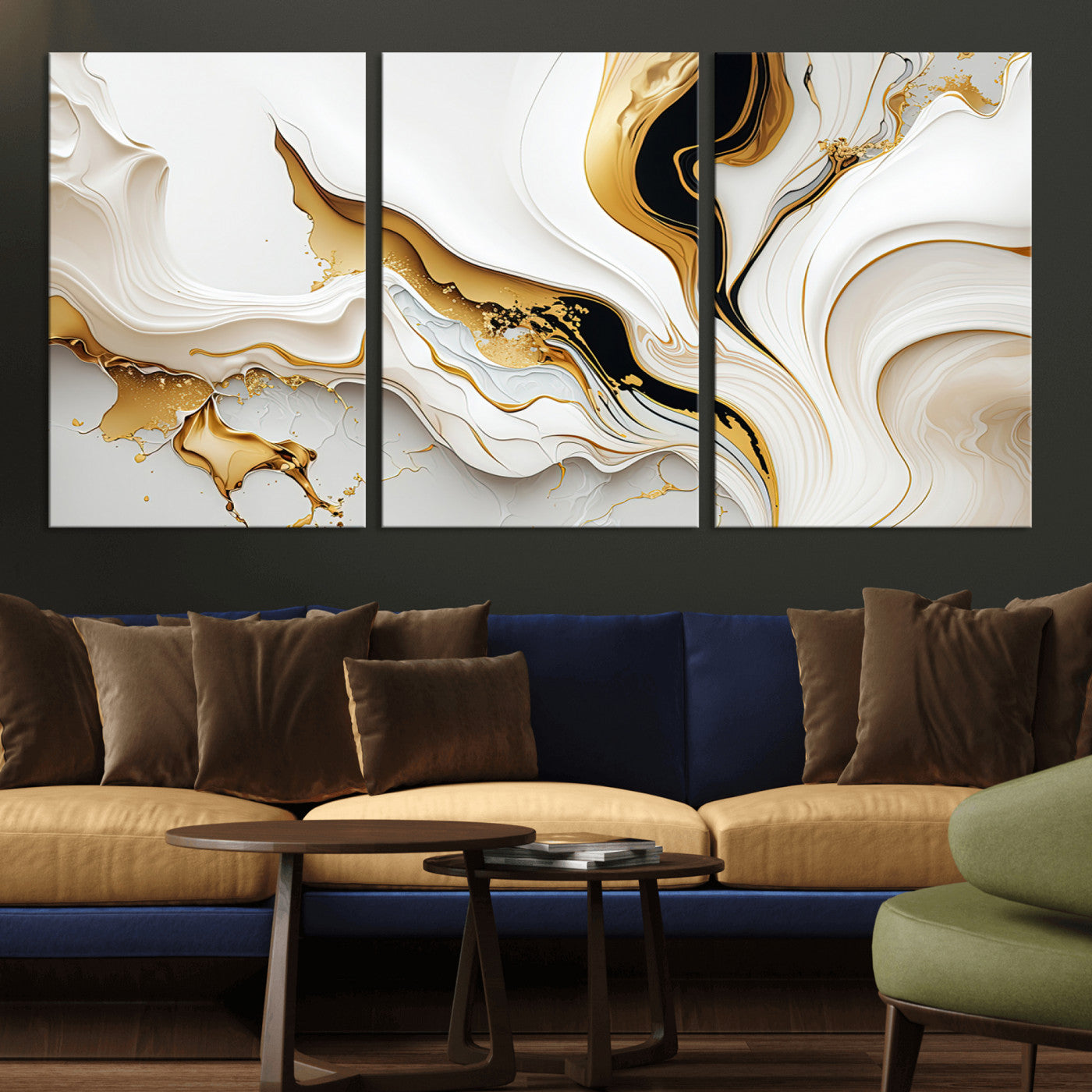 -Gold Waves on Pure White Canvas – Gold Abstract Art for Modern Interiors | Wall Art Canvas, Framed &