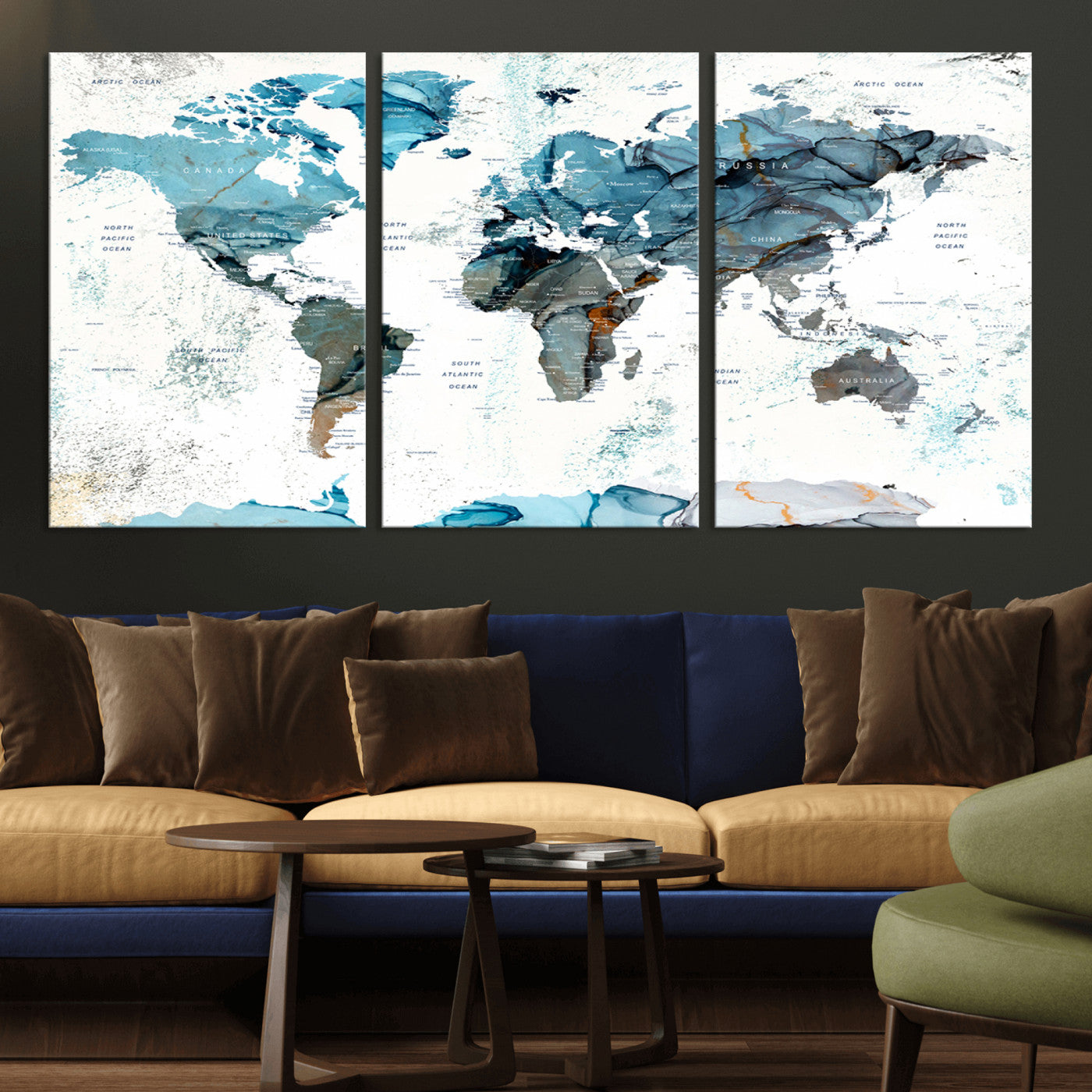 MGV-CV-60X30-3P - Push Pin World Map Canvas Print – Framed Wall Art for Couples to Track Their Travels – Anniversary