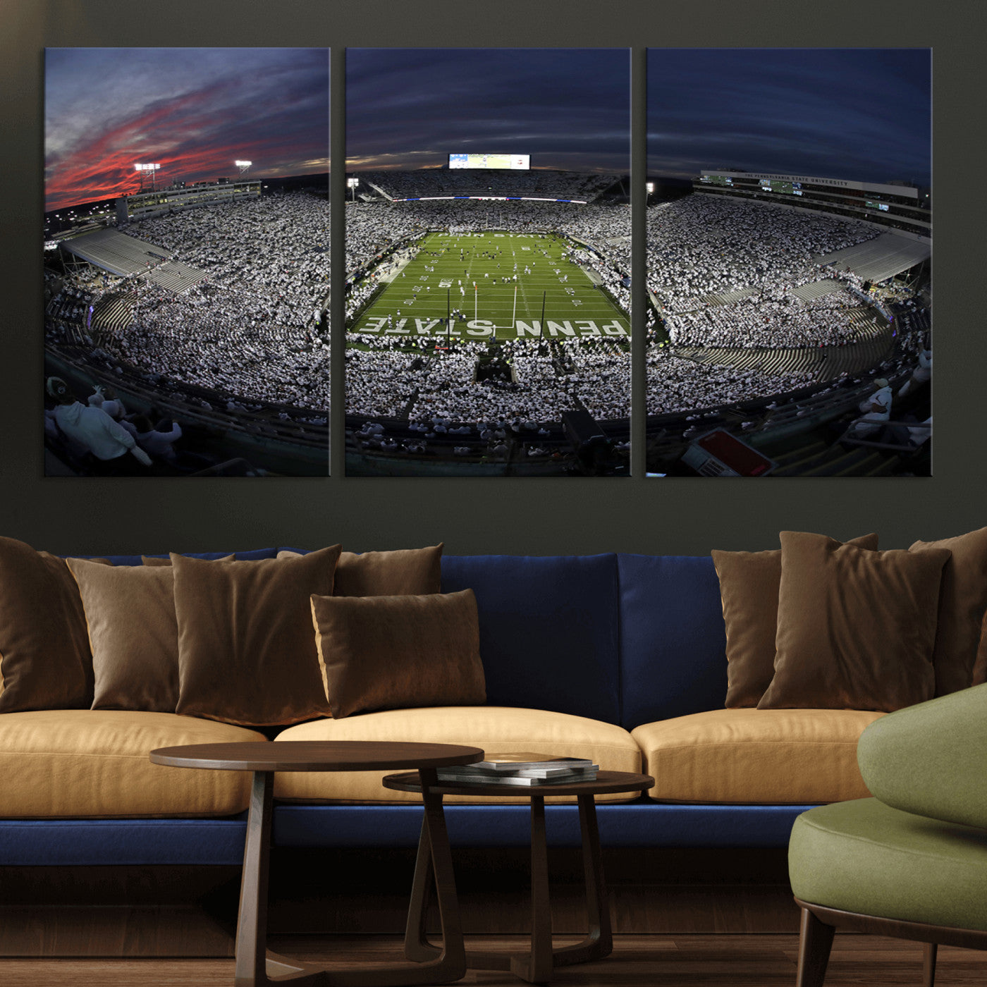 MGV-CV-60X30-3P - Penn State University Nittany Lions Football Team Print - University Park Beaver Stadium Wall Art