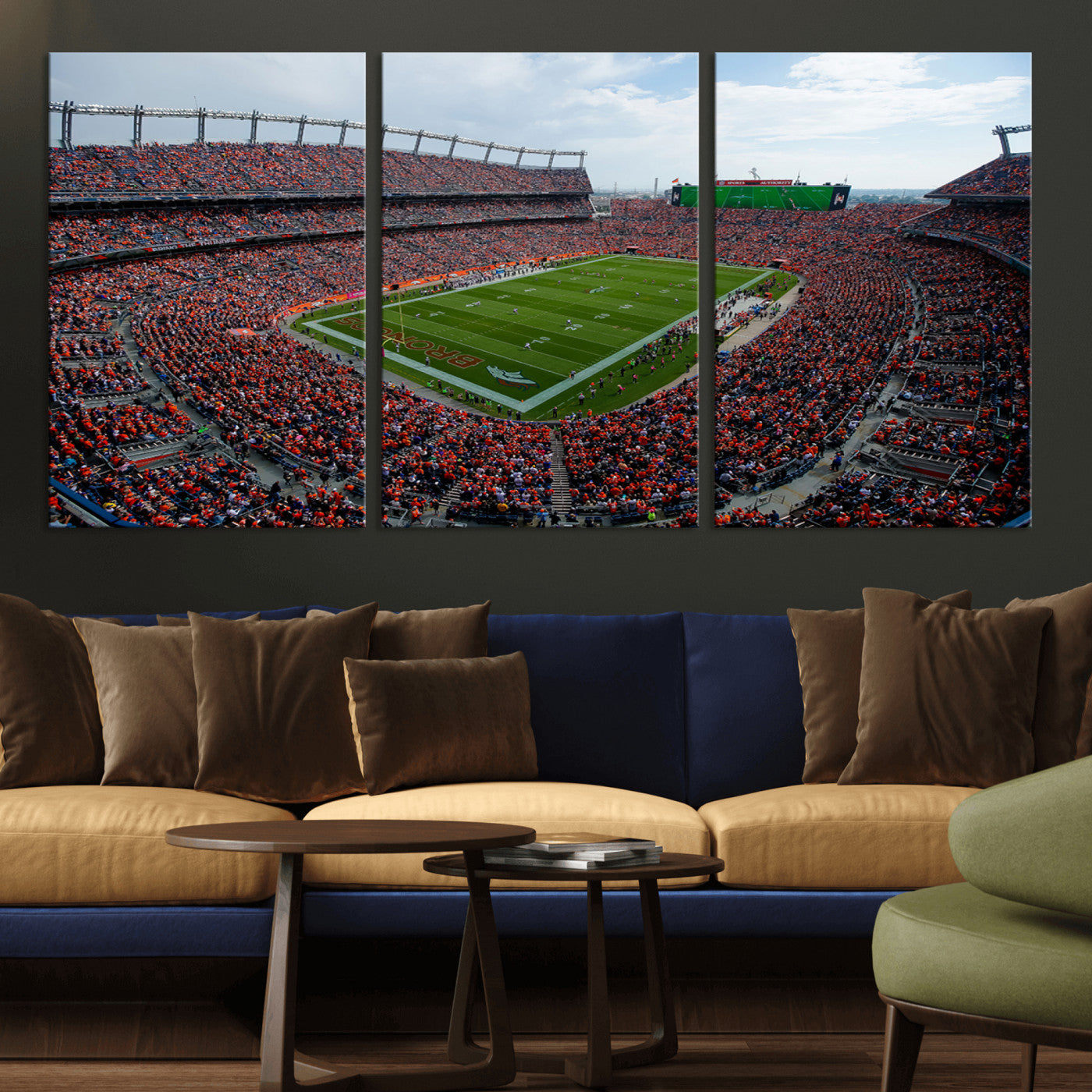 MGV-CV-60X30-3P - Denver Broncos Football Team Print - Empower Field Mile High Stadium Wall Art Canvas Print