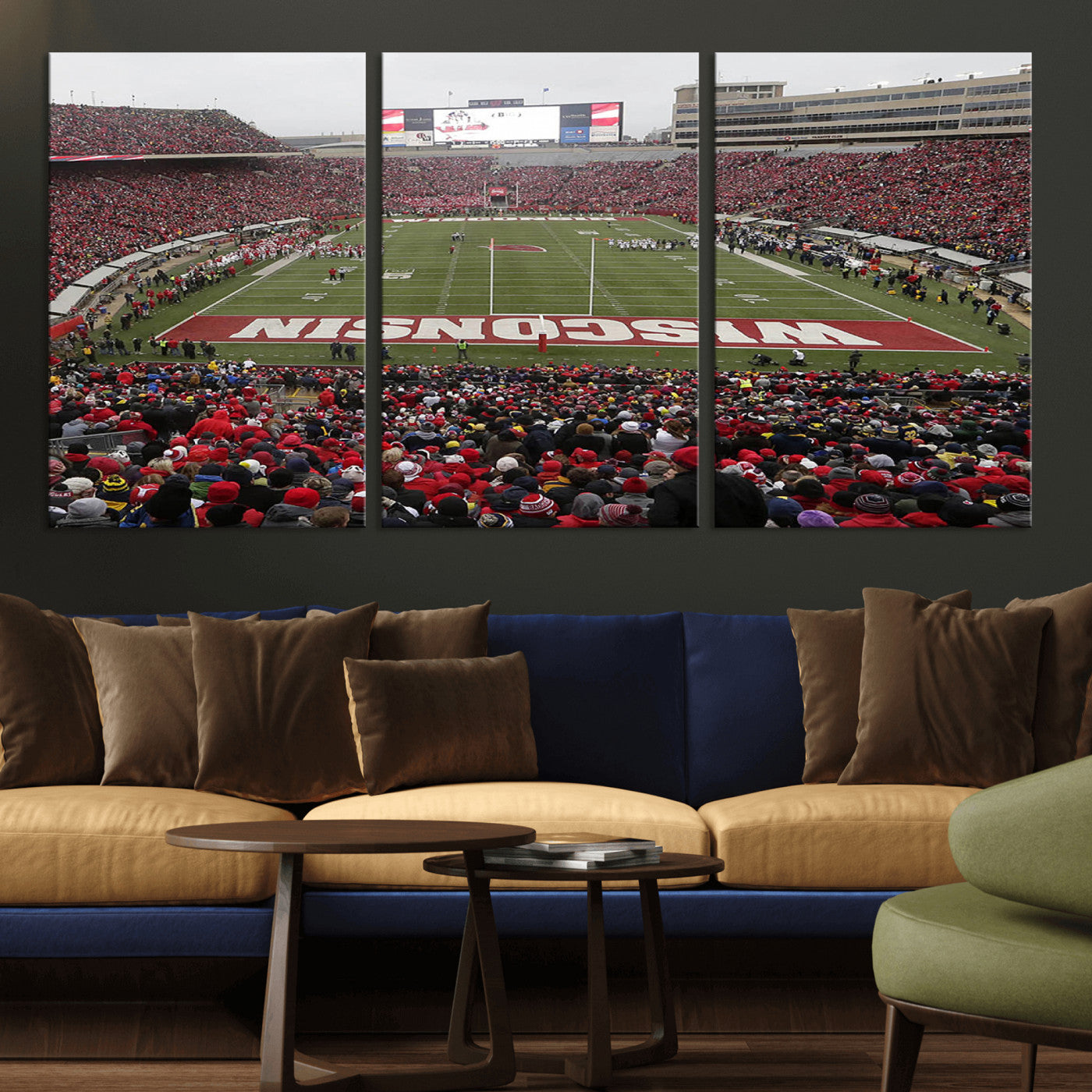 MGV-CV-60X30-3P - Wisconsin Badgers Team Print Canvas - Madison Camp Randall Stadium Wall Art Canvas Print