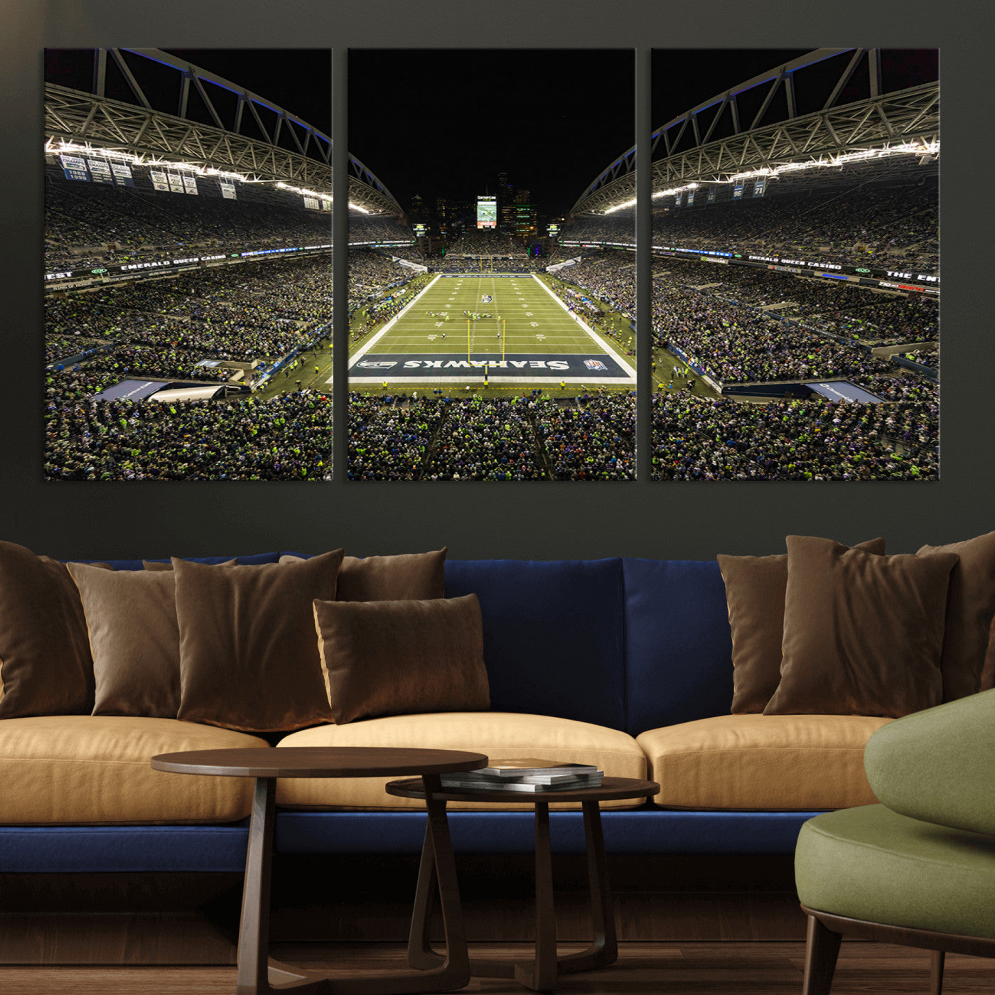 MGV-CV-60X30-3P - Seattle Seahawks Football Team Print Wall Art - Seattle Century Link Field Stadium Wall Art Canvas