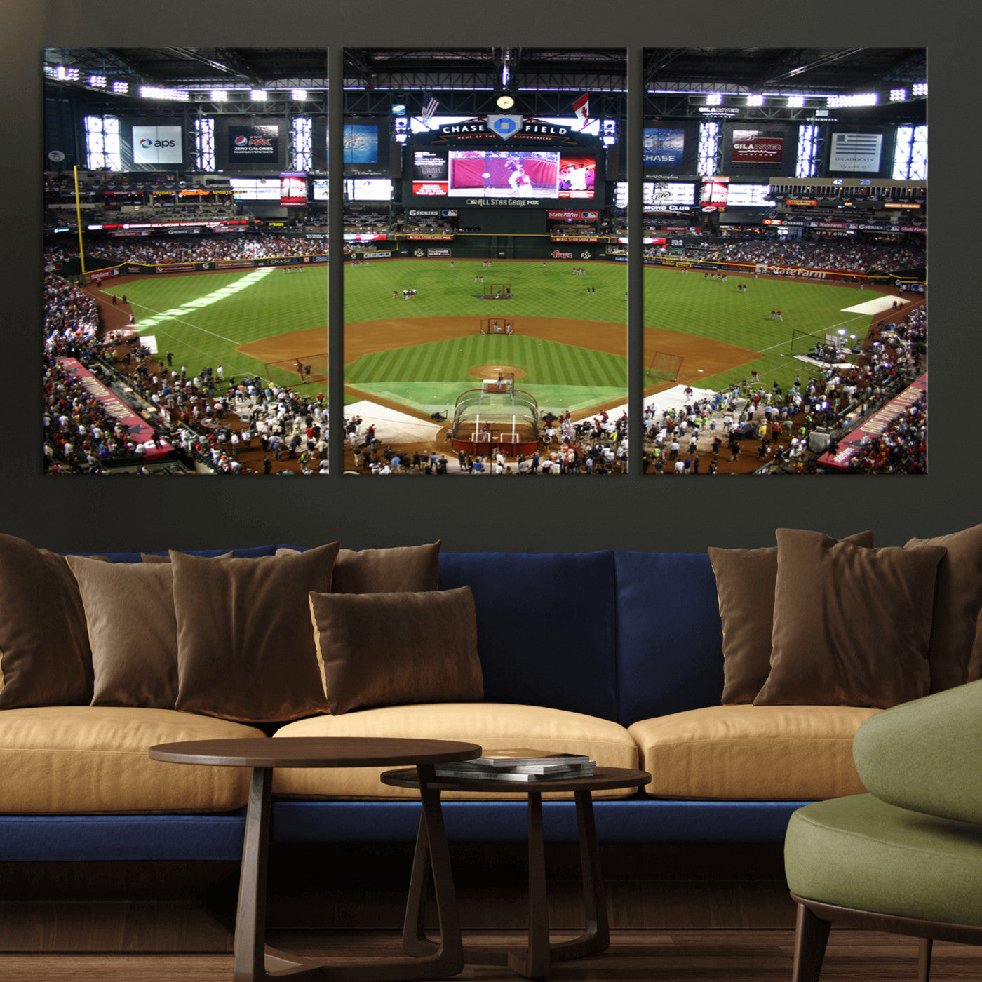 MGV-CV-60X30-3P - Arizona Diamondbacks Baseball Team Print - Phoenix Chase Field Baseball Stadium Wall Art Canvas