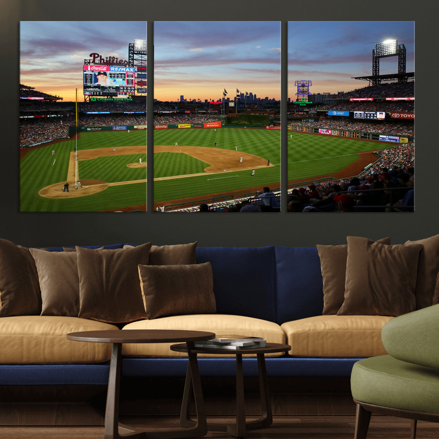 MGV-CV-60X30-3P - Citizens Bank Park Philadelphia Phillies Wall Art Canvas | 3-Panel Canvas Print of Phillies Stadium