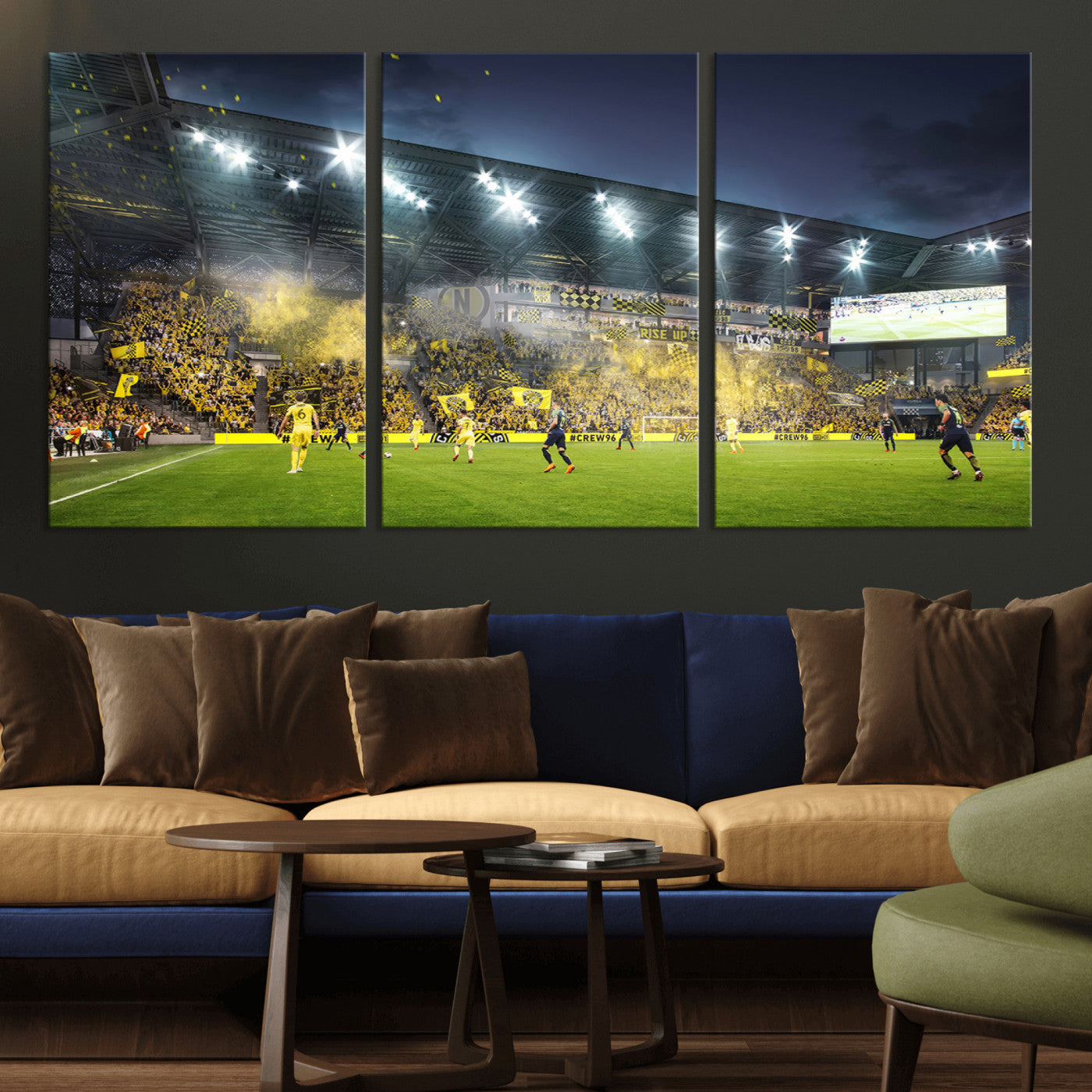 MGV-CV-60X30-3P - Columbus Crew Stadium Match Triple Canvas Wall Art - Dynamic MLS Game Scene Canvas Wall Art