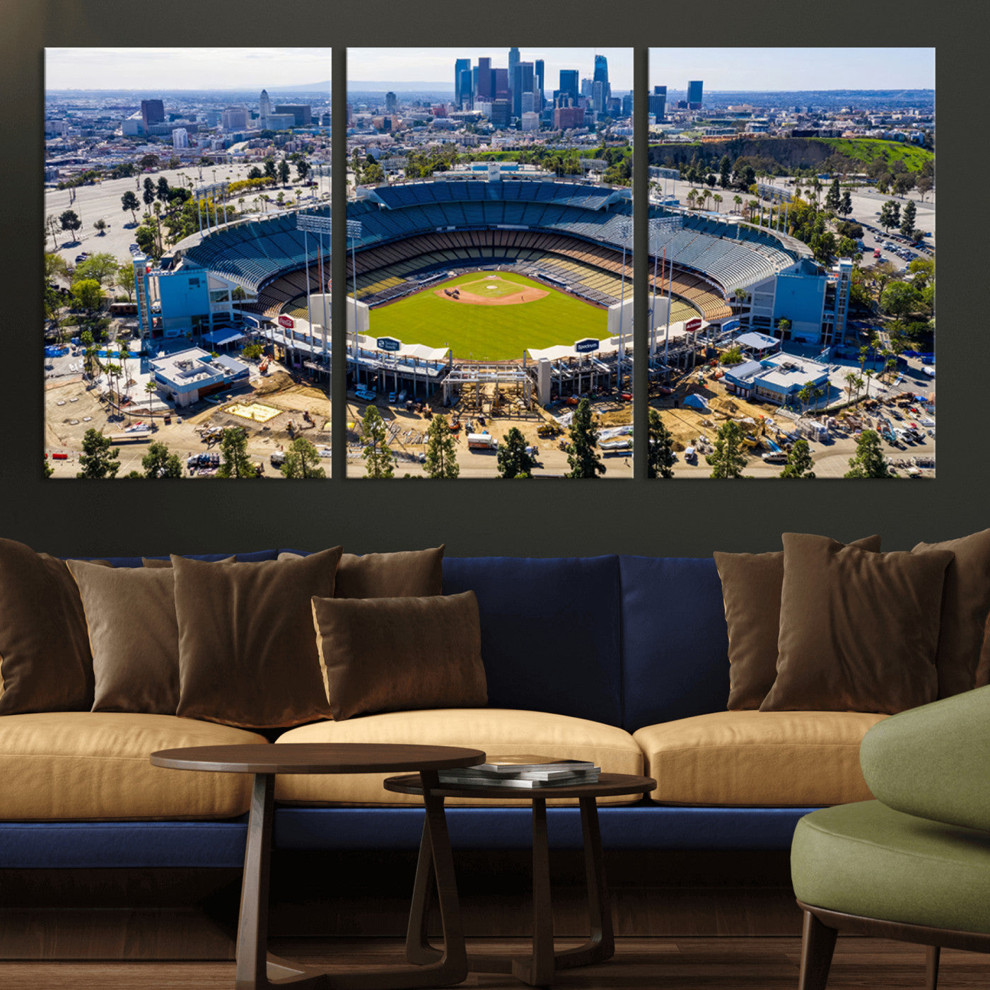 MGV-CV-60X30-3P - Los Angeles Dodgers Dodger Stadium Wall Art Canvas Print - MLB Baseball Stadium, Framed Los Angeles