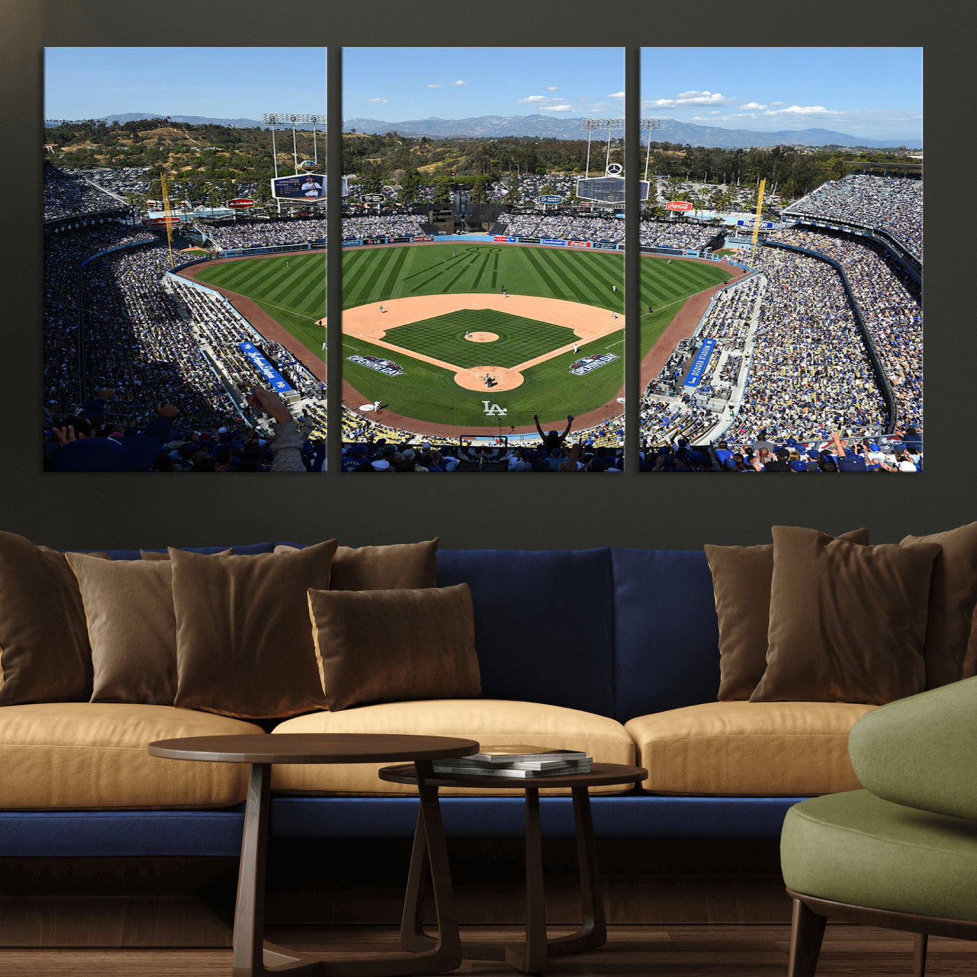MGV-CV-60X30-3P - Los Angeles Dodgers Dodger Stadium Wall Art Canvas Print - MLB Baseball Stadium Wall Art Canvas
