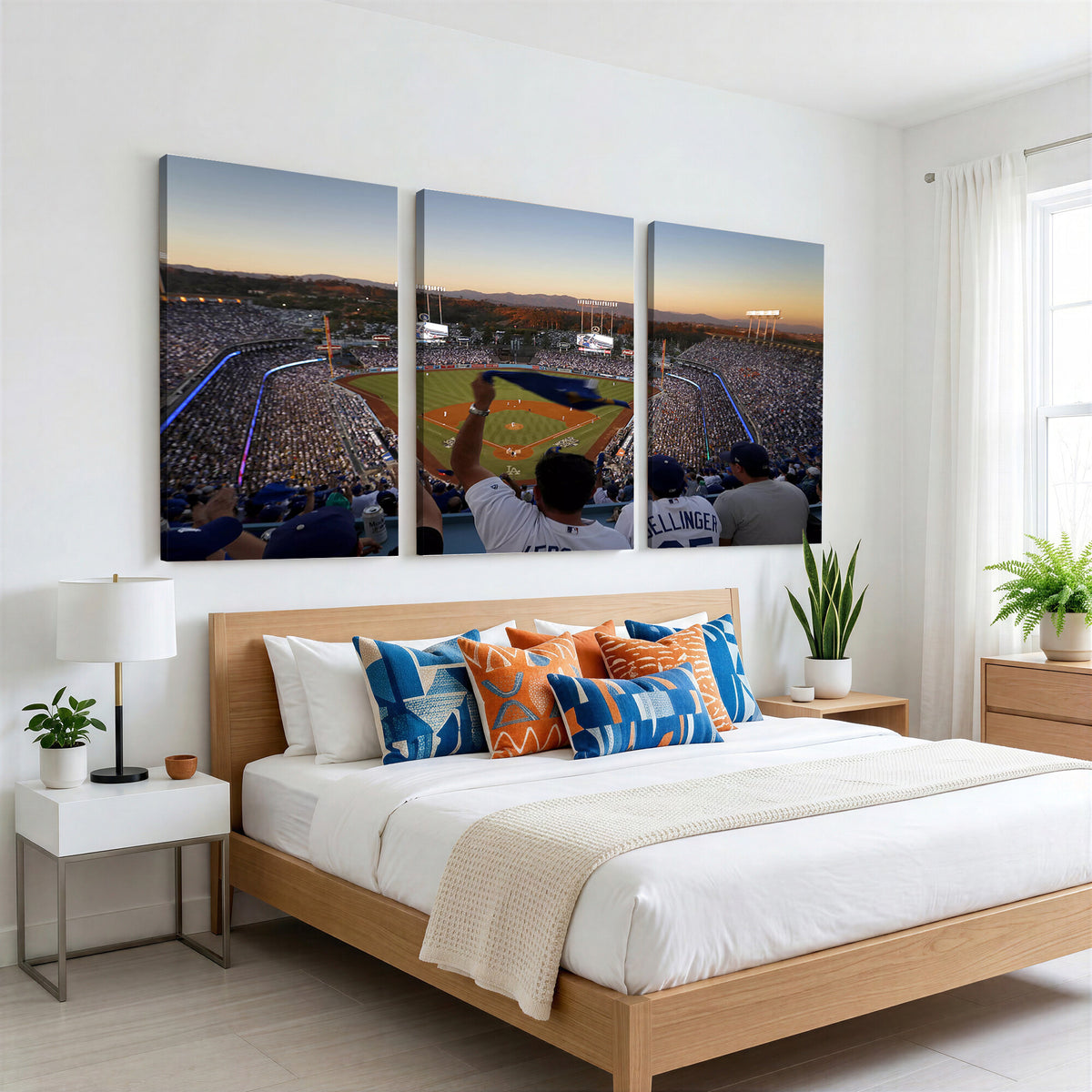 60162-MGV-CV-36X24 - Dodger Stadium Sunset Game Triple Canvas Wall Art, Los Angeles Dodgers MLB Match