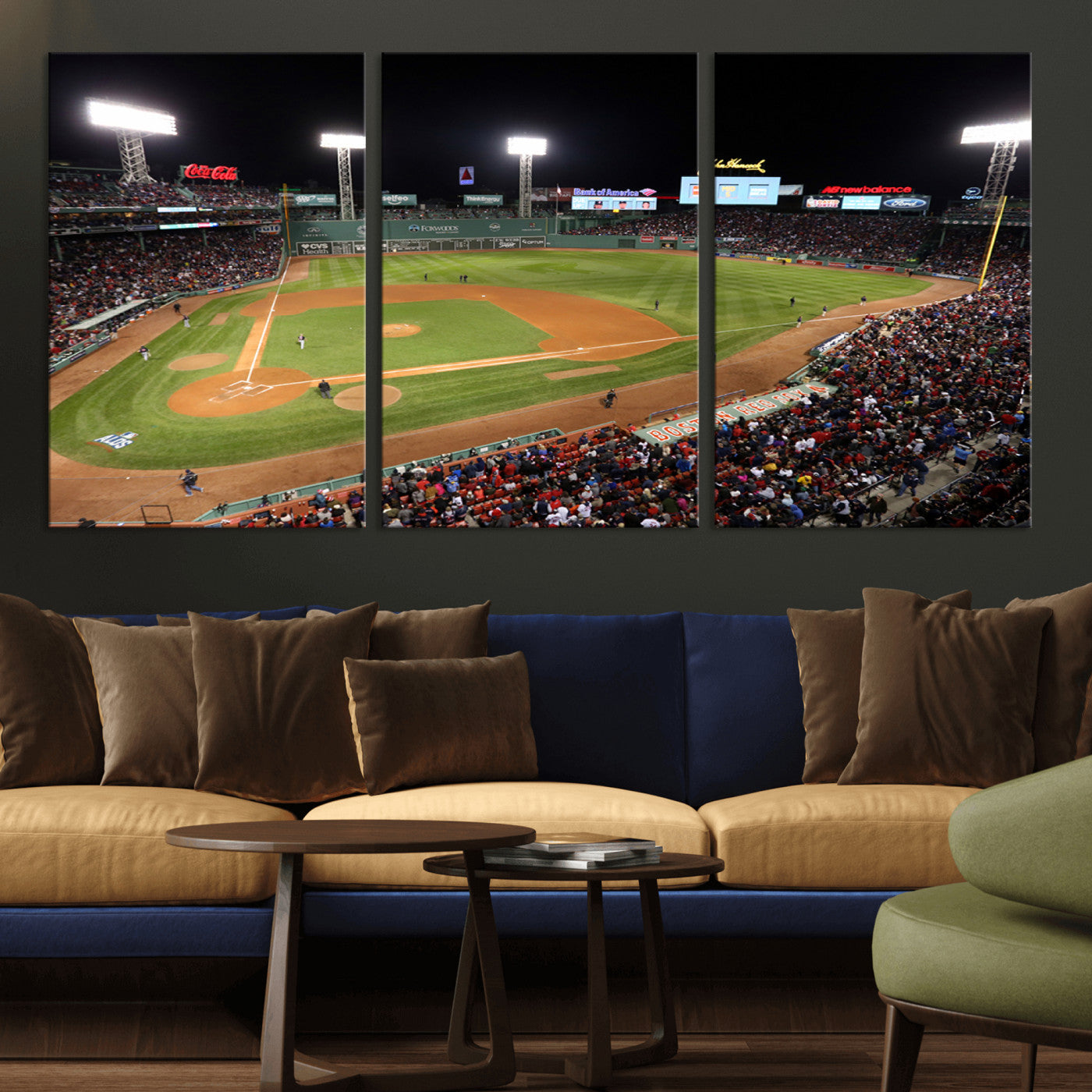 MGV-CV-60X30-3P - Boston Red Sox Baseball Team Print - Massachusetts Fenway Park Stadium Wall Art Canvas Print