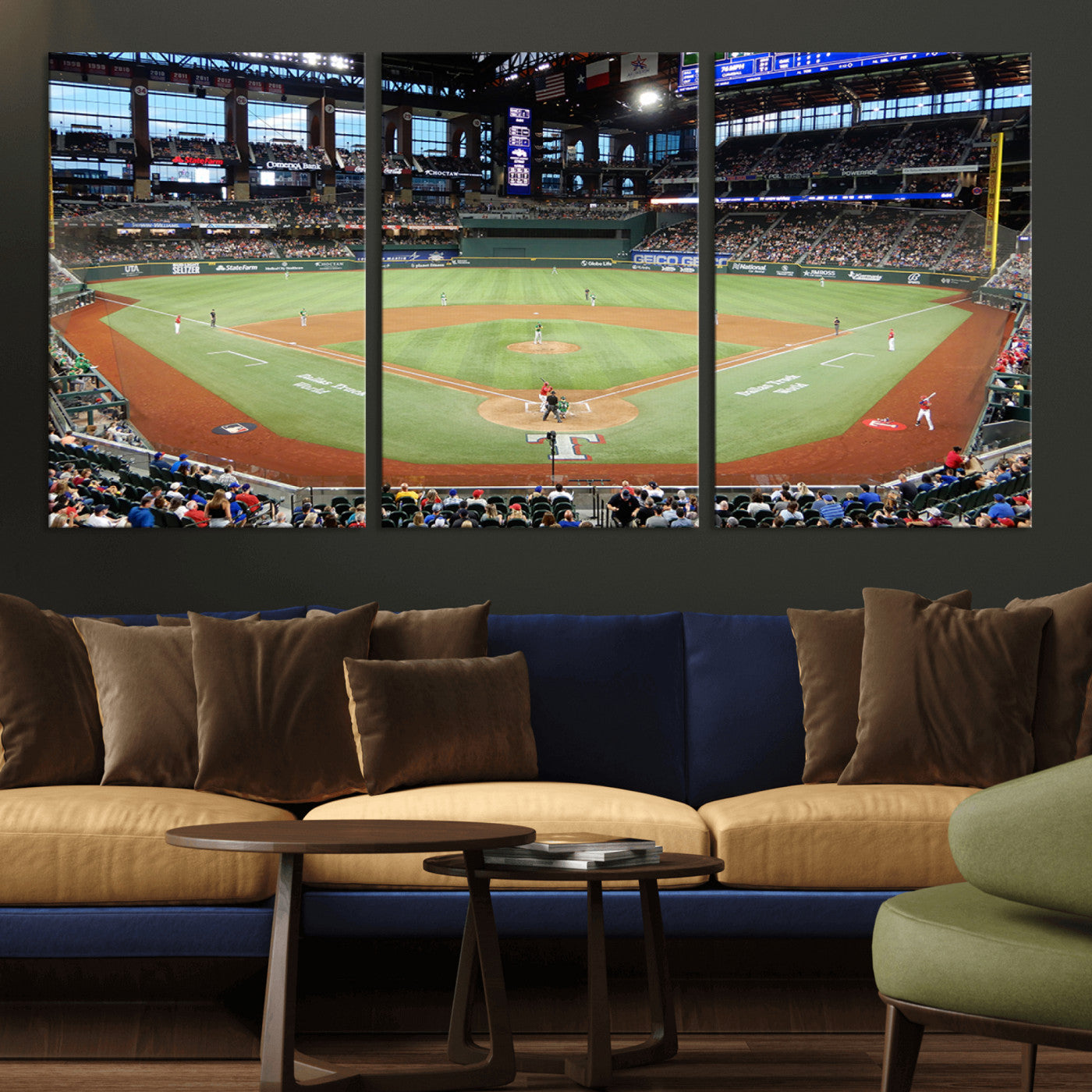MGV-CV-60X30-3P - Texas Rangers Baseball Team Print - Arlington Globe Life Field Stadium Canvas Print Wall Art