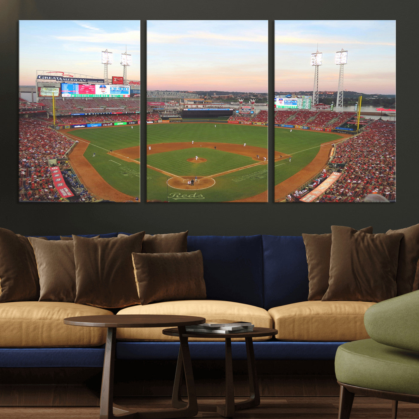 MGV-CV-60X30-3P - Cincinnati Reds Baseball Print Canvas- Cincinnati Great American Ball Park Stadium Wall Art Canvas