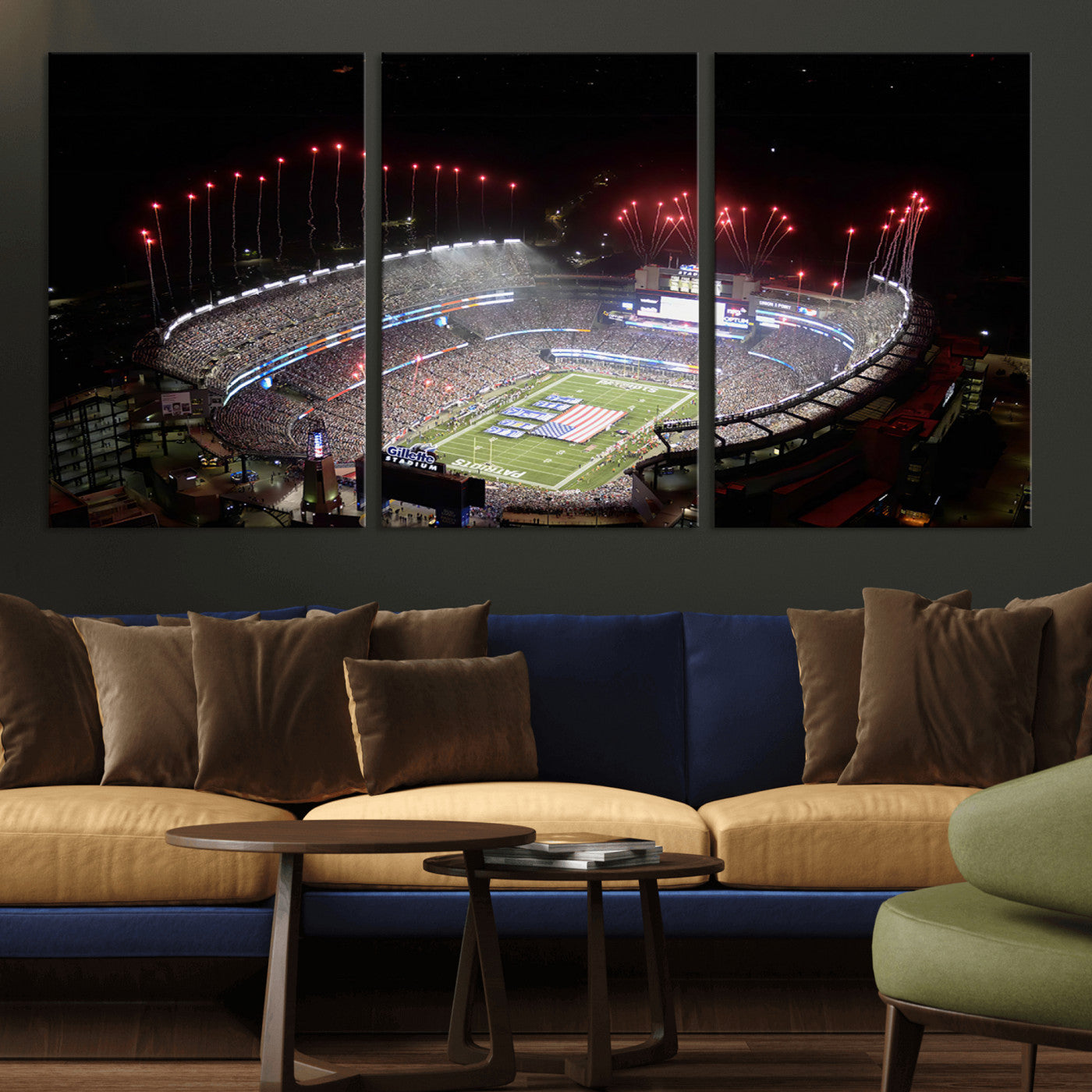 MGV-CV-60X30-3P - New England Patriots Team Print Wall Art- Foxborough Gillette Stadium Wall Art Canvas Print