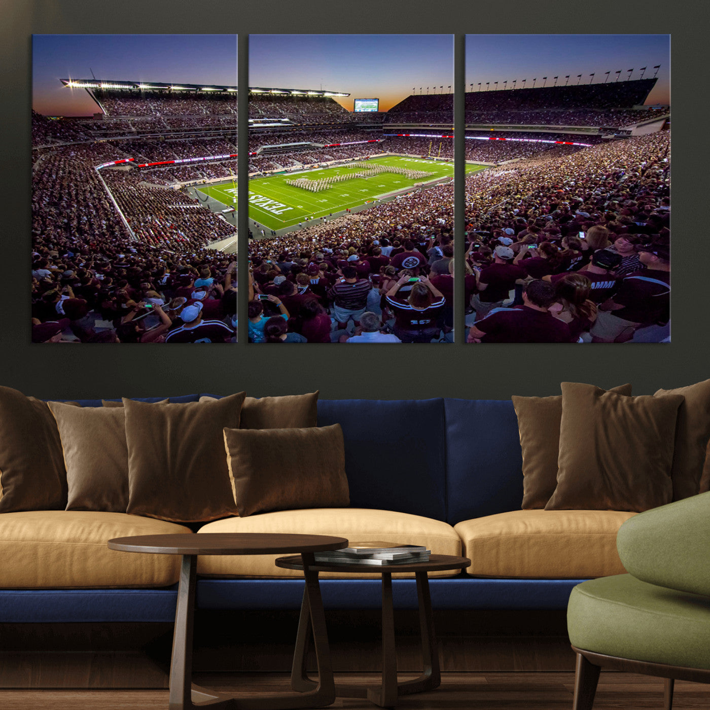 MGV-CV-60X30-3P - Texas A&M University Aggies Football Team Print - College Station Kyle Field Stadium Wall Art Canvas