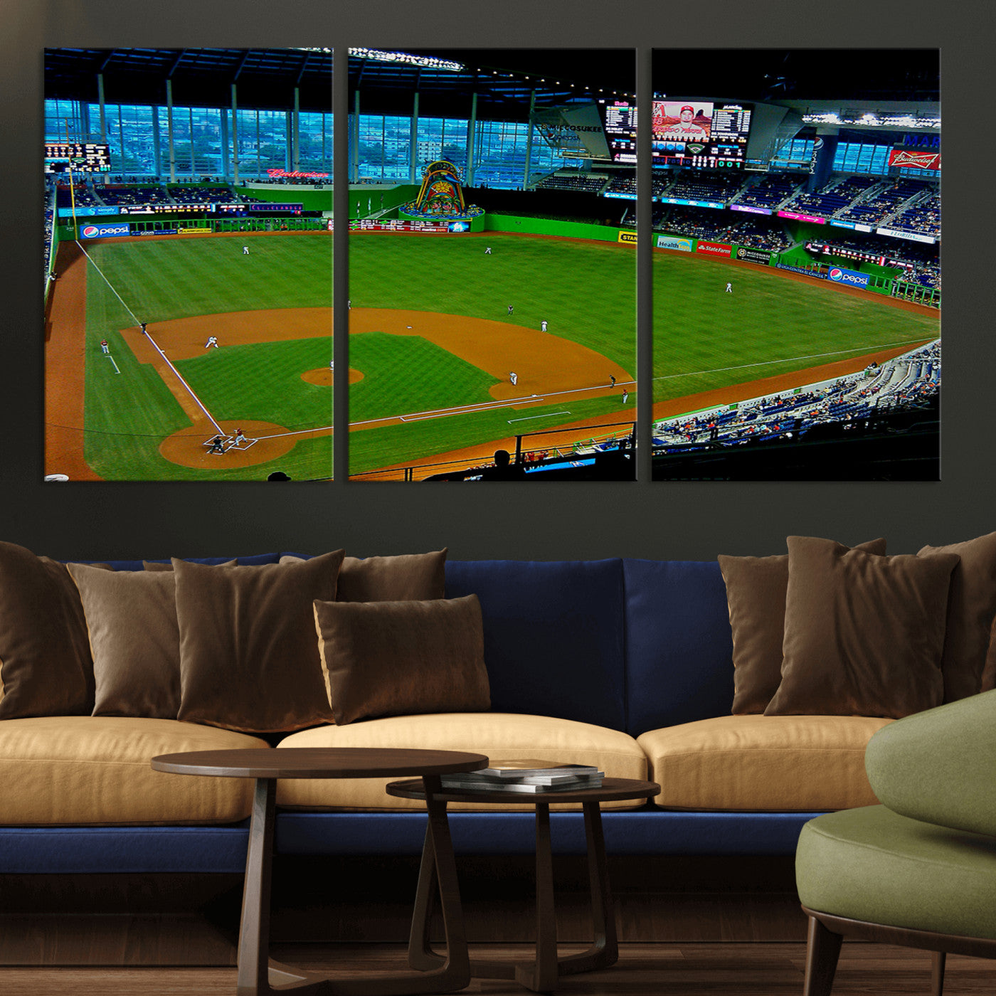 MGV-CV-60X30-3P - Miami Marlins Baseball Team Print - Miami LoanDepot Park Stadium Wall Art Canvas Print