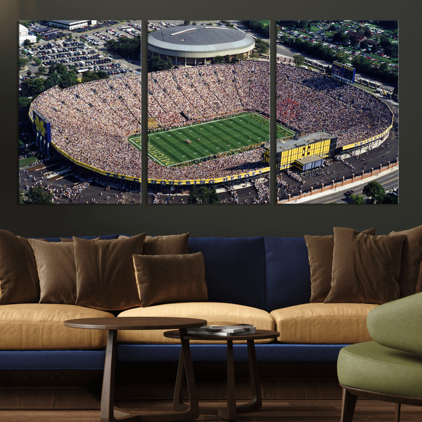 MGV-CV-60X30-3P - Michigan Wolverines Football Team Print - Ann Arbor Michigan Stadium Print, Michigan Wolverines