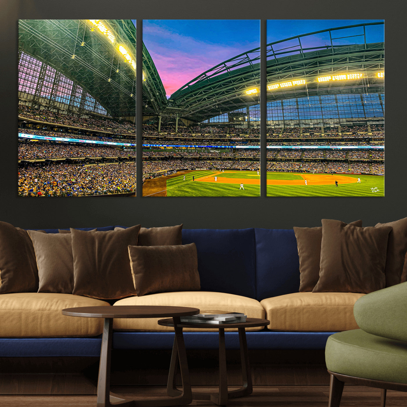 MGV-CV-60X30-3P - Milwaukee Brewers Baseball Team Print Canvas- American Family Field Stadium Wall Art Canvas Print
