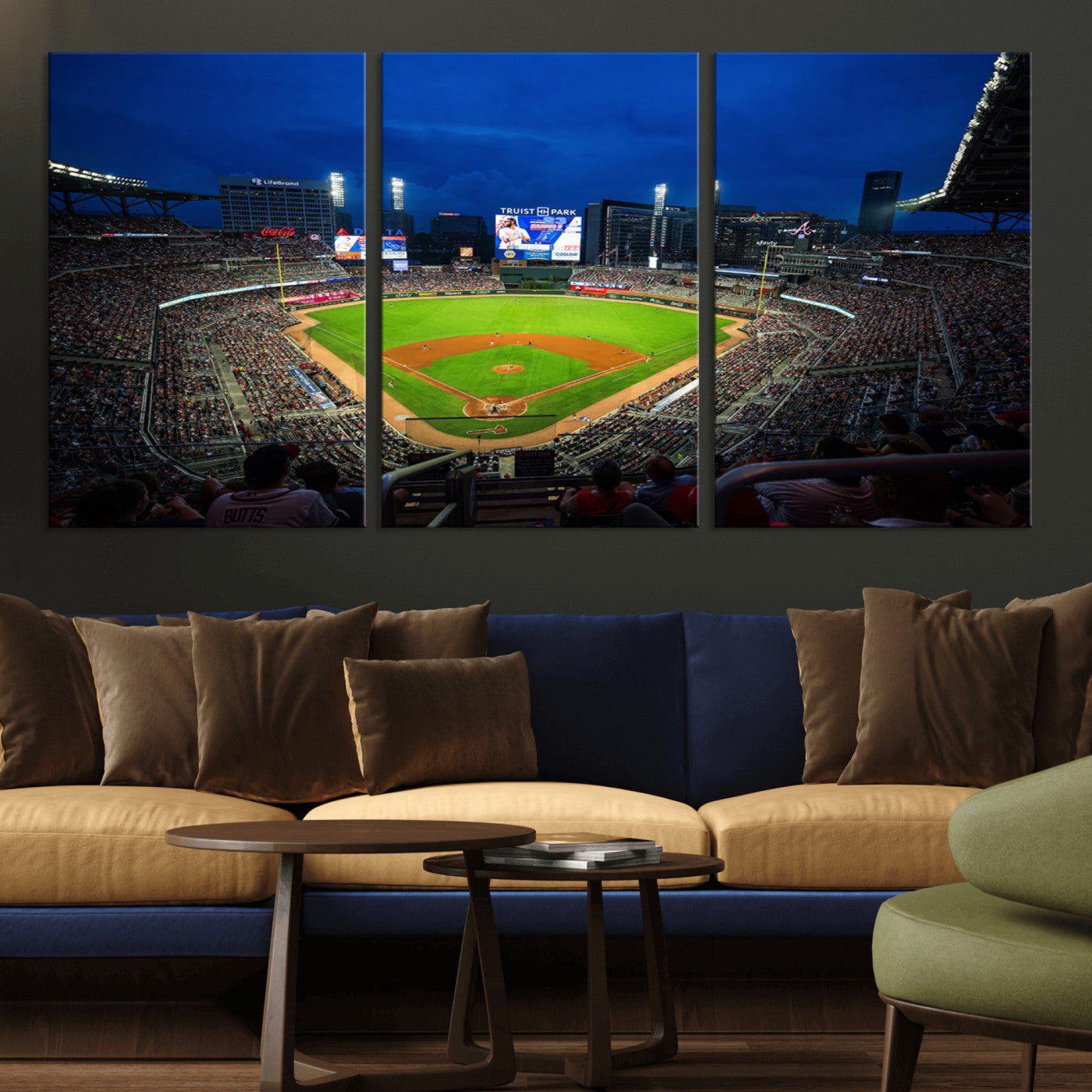 MGV-CV-60X30-3P - Truist Park Night Game Canvas Art - Atlanta Braves Stadium Wall Art Canvas