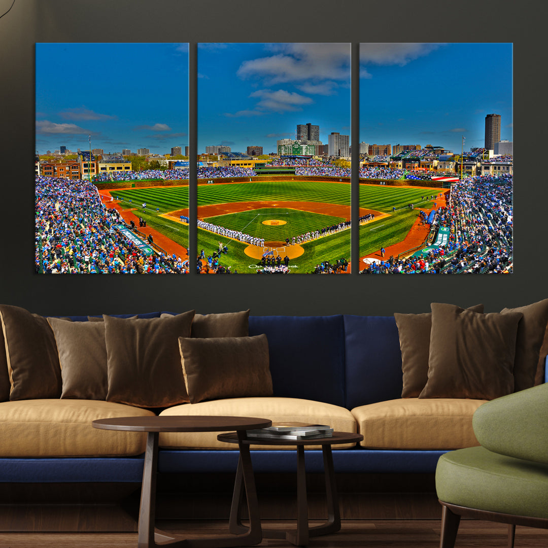 Wrigley Field Chicago Cubs Panoramic 3-Piece Canvas Wall Art - Iconic Baseball Stadium Print for Sports Lovers - Ready to Hang