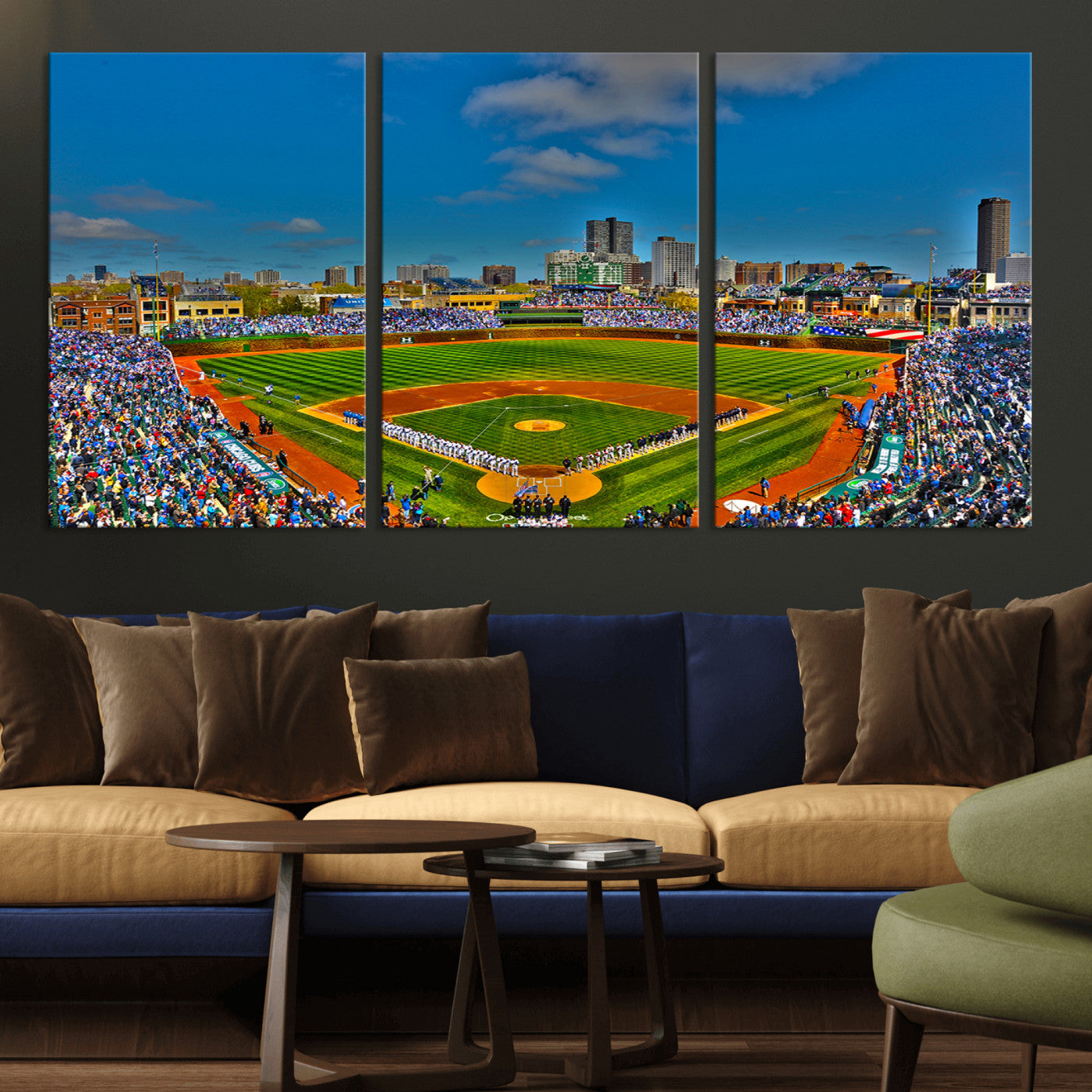 MGV-CV-60X30-3P - Wrigley Field Chicago Cubs Canvas Wall Art - Iconic Baseball Stadium Print for Sports Lovers - Ready