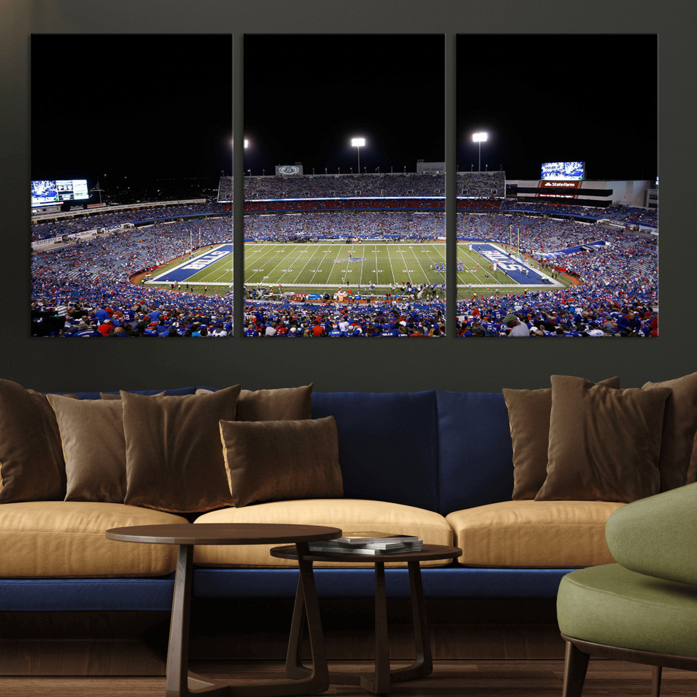 MGV-CV-60X30-3P - Buffalo Bills Wall Art - Buffalo Bills Stadium Canvas Print, Perfect Sports Decor for Living Rooms,