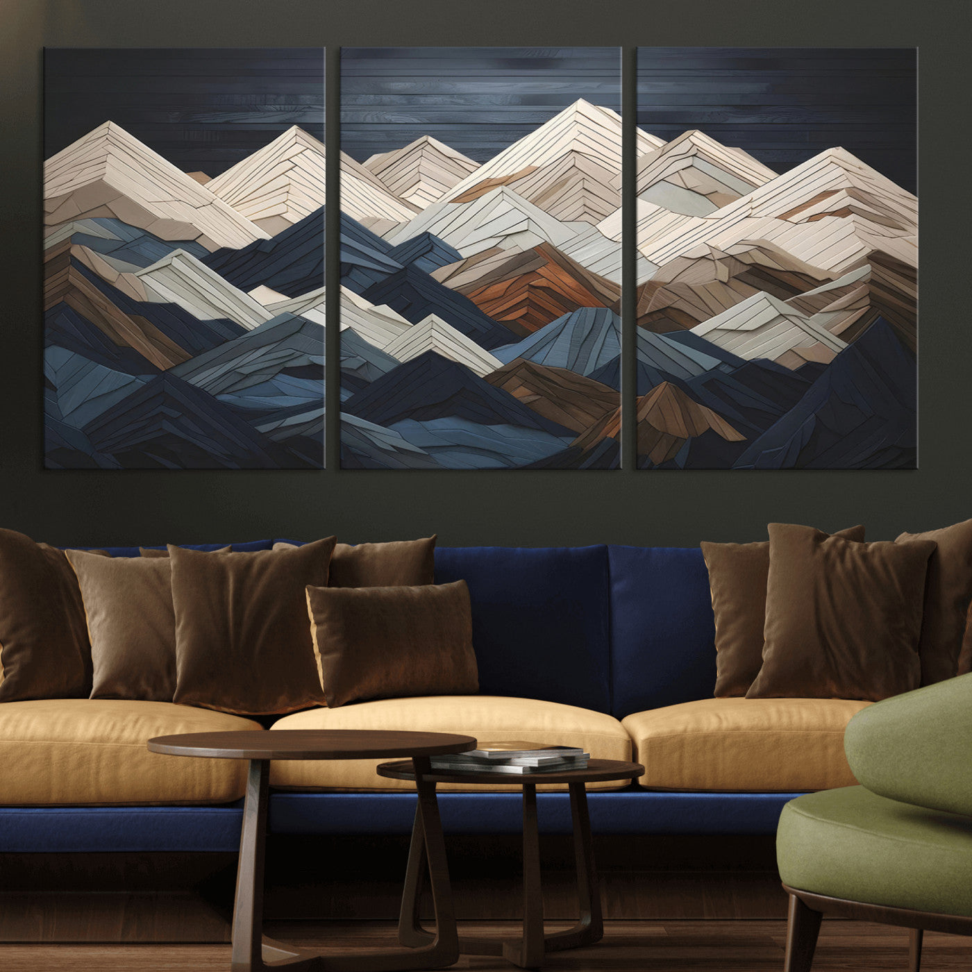 MGV-CV-60X30-3P - Wood Mountain Wall Art | Mountain Canvas Print Wood Decor | Ready to Hang for Cabin Decor