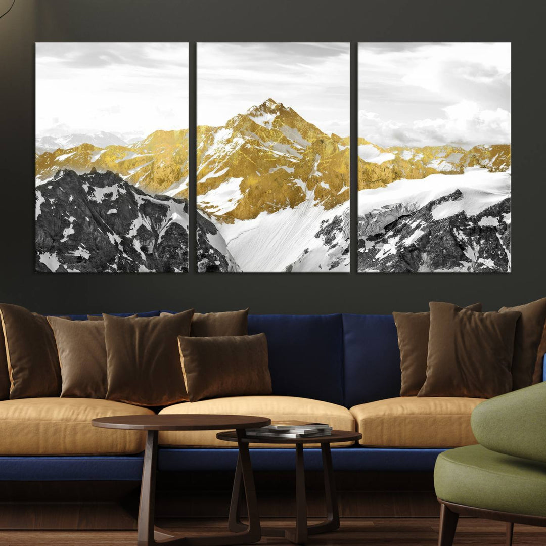 Gold Mountains Wall Art Print on Canvas, Nature Wall Art Print,