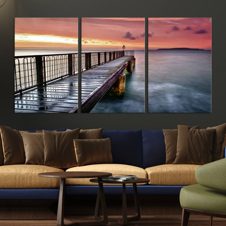 Serene Pier at Sunset Wall Art | Canvas Print | Ready to Hang | Coastal Decor for Living Room