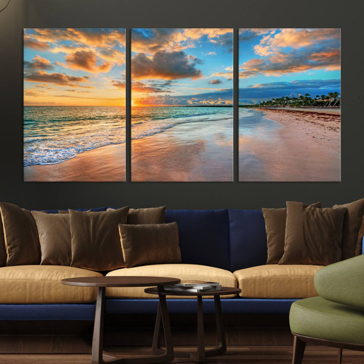 Serene Beach Sunset Wall Art | Coastal Ocean Canvas Print | Ready to Hang Tropical Decor for Home or Office