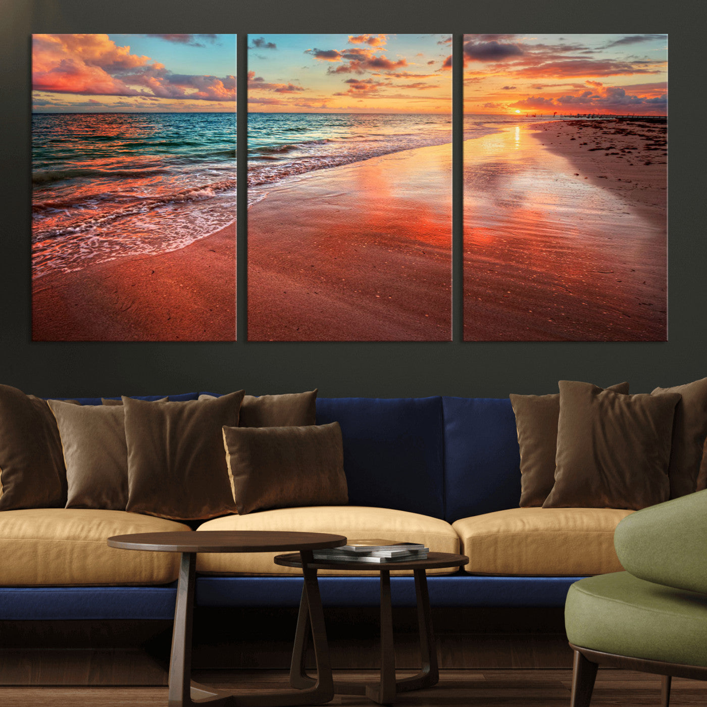 MGV-CV-60X30-3P - Sunset Beach Wall Art | Ocean Canvas Print | Coastal Wall Art | Tranquil Sunset Canvas Print