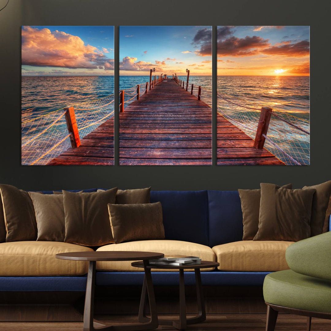 Vibrant Beach Sunset Wall Art | Coastal Ocean Canvas Print | Ready to Hang Tropical Decor for Living Room or Office