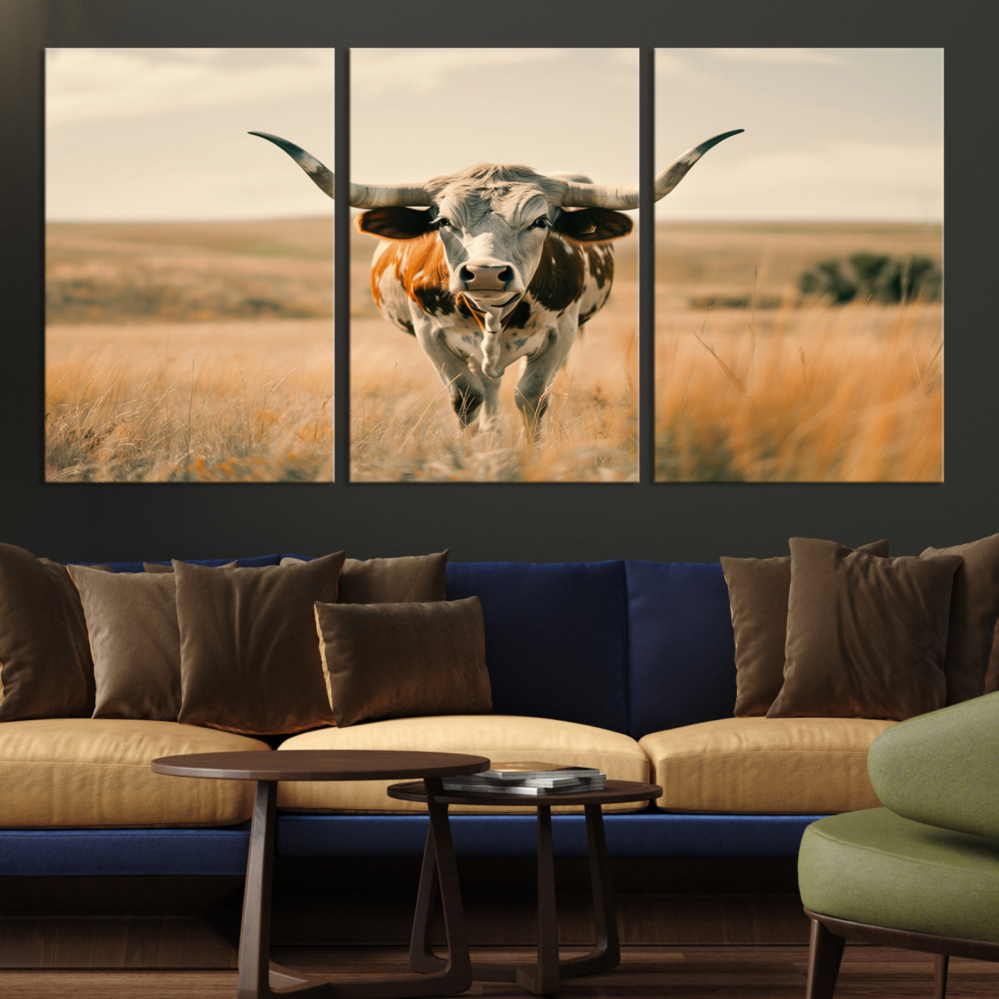 16580-MGV-CV-36X24-Texas Cow Longhorn Wall Art Canvas Print for Farm House Wall Decor, Farmhouse Cow Print Canvas Wall Art Print