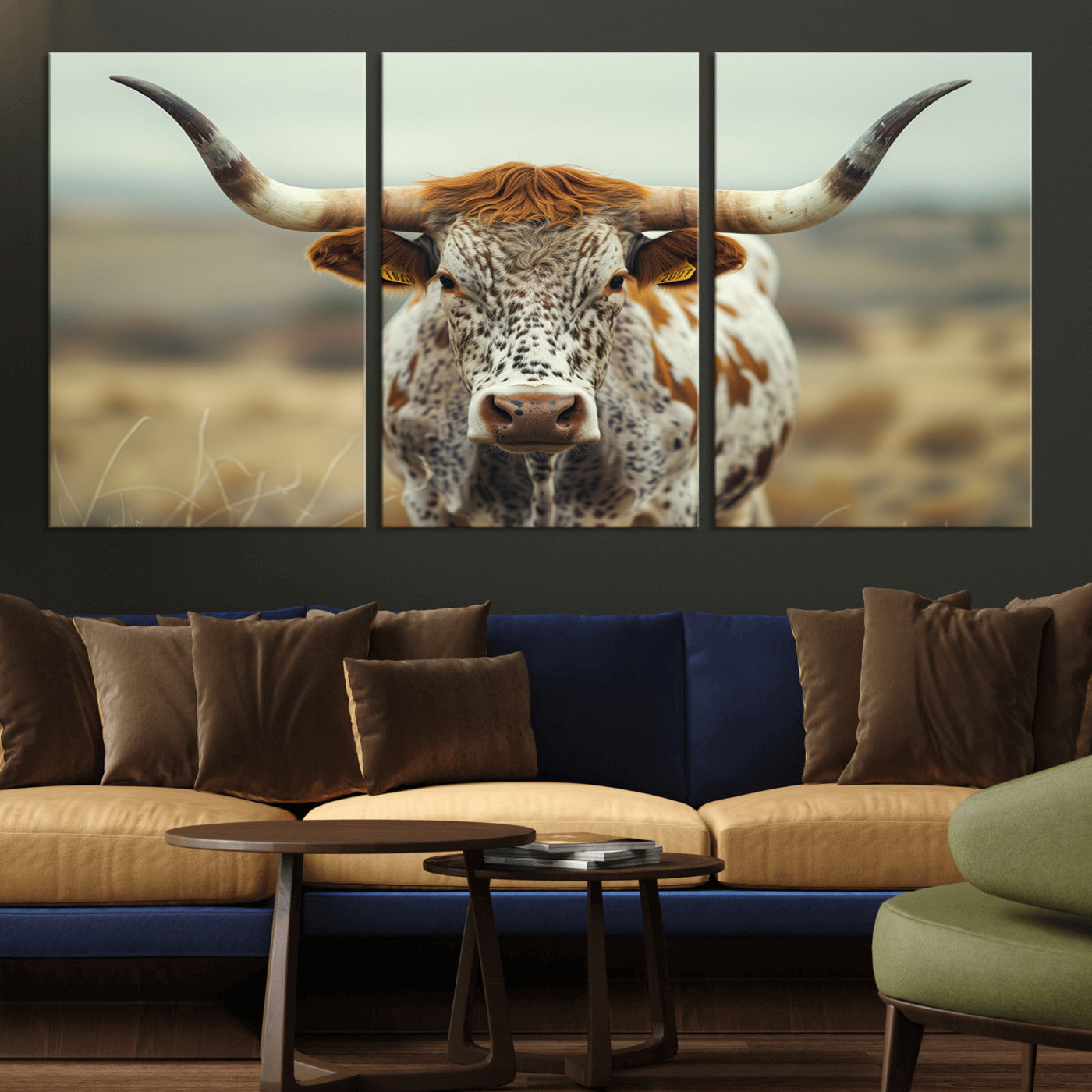MGV-CV-60X30-3P - Texas Cow Longhorn Wall Art Canvas Print for Farm House Wall Decor, Farmhouse Wall Art Print