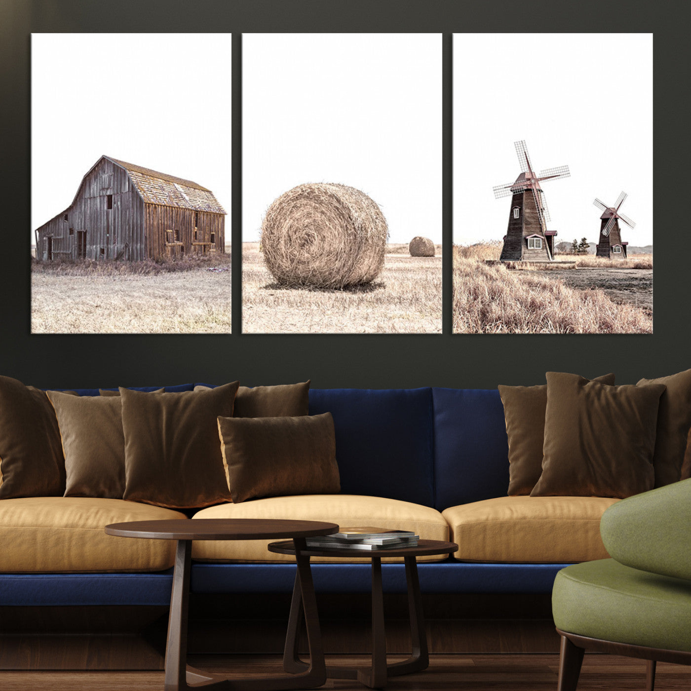 94971-MGV-CV-60X30-3P-Farm Prints Set, Set of 3 Farmhouse Wall Art, Country House Decor