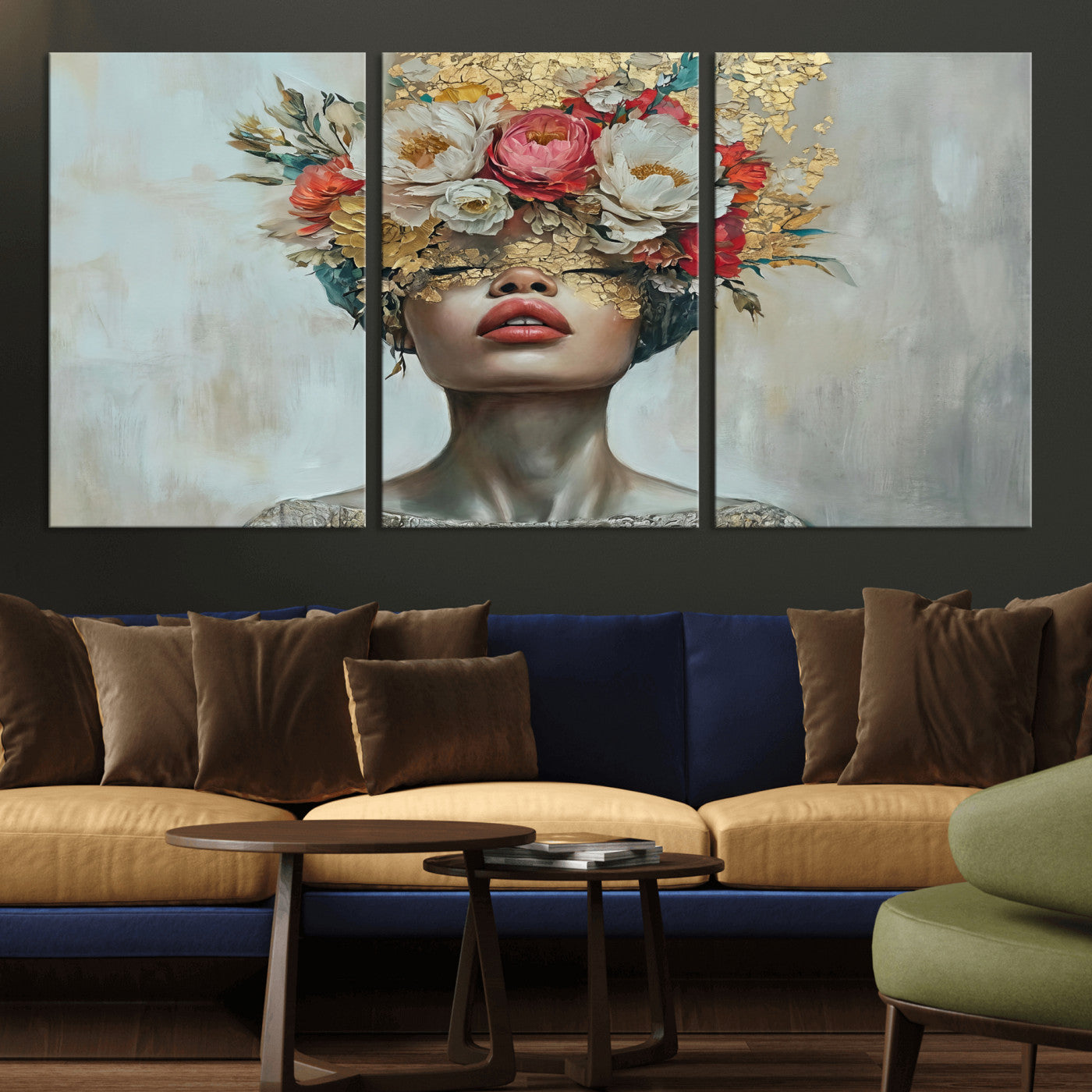 26919-MGV-CV-36X24 - Golden Petal Wall Art Canvas Print - Silhouette Woman Wall Art Canvas Print, Floral Woman Portrait