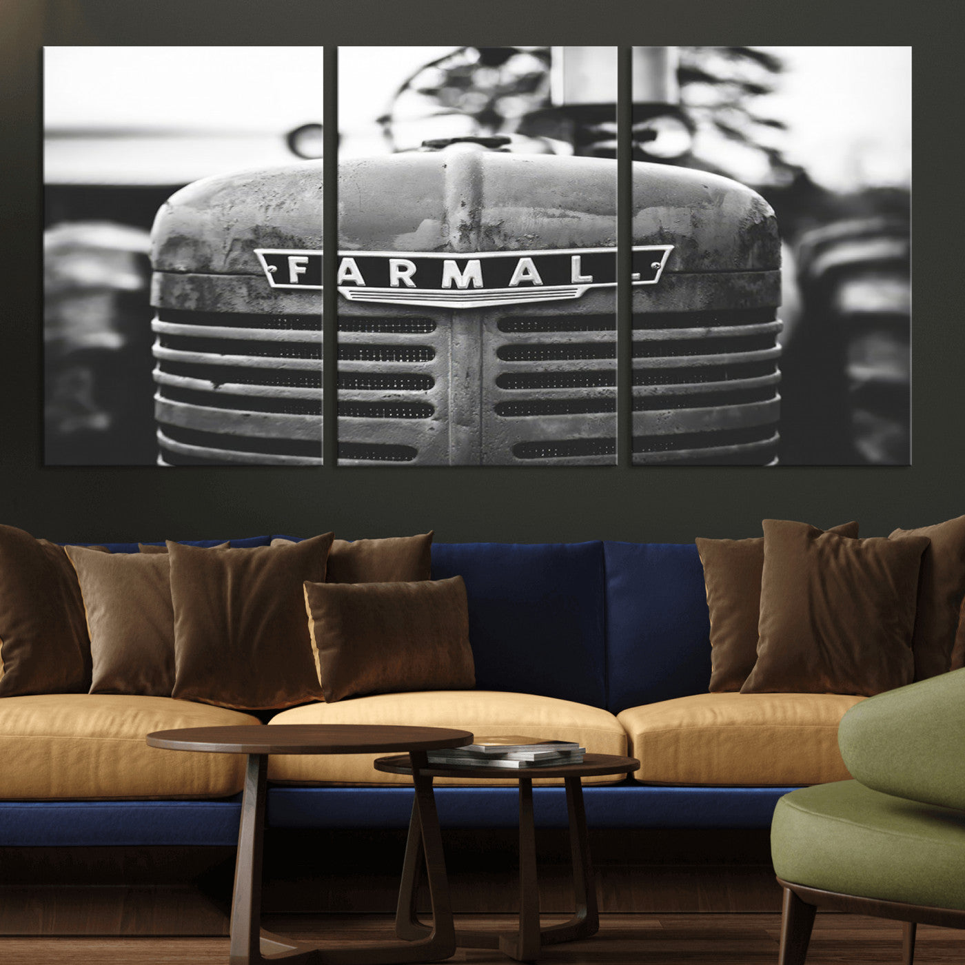 MGV-CV-60X30-3P - Vintage Farmall Tractor Wall Art Canvas Print, Rustic Farmhouse Decor Ready to Hang