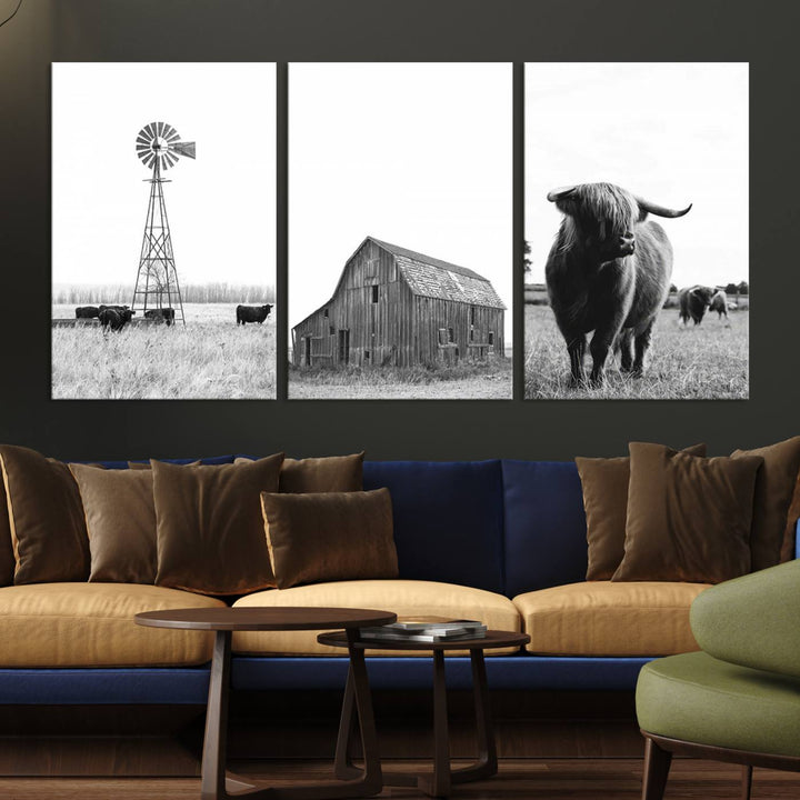 Old Barn Field Farmhouse Wall Art Decor Canvas Print, Boho Wall Art Print