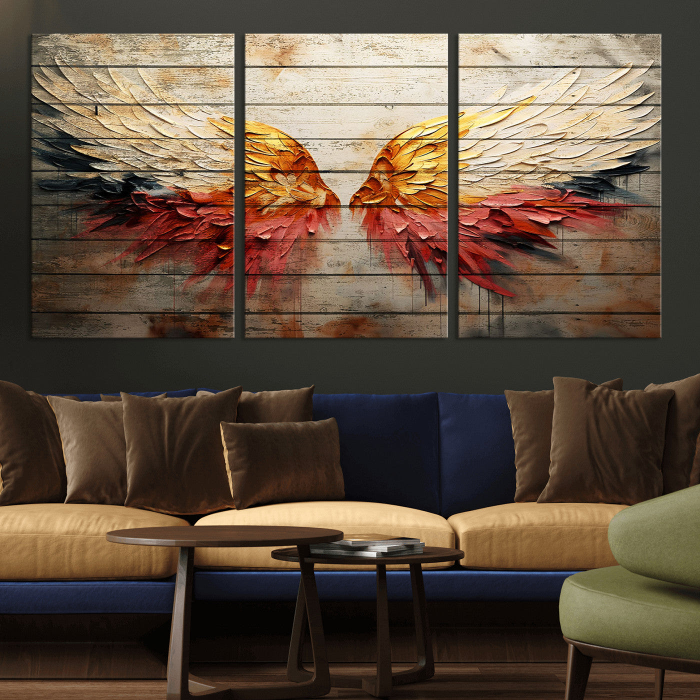 MGV-CV-60X30-3P - Abstract Angel Wings Canvas Wall Art – Framed and Ready to Hang Modern Angelic Wings Decor for