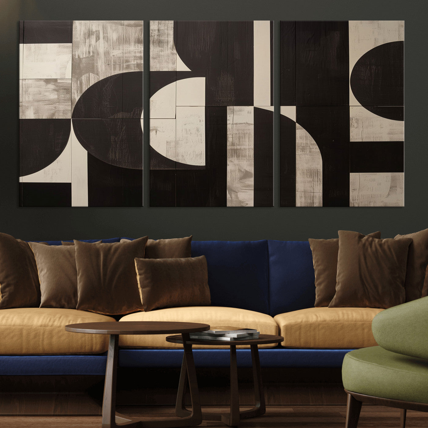 63644-MGV-CV-60X30-3P - Abstract Brown Wabi Sabi Canvas Print Set – Minimalist Mid-Century Wall Art Contemporary Artwork for Home, Office