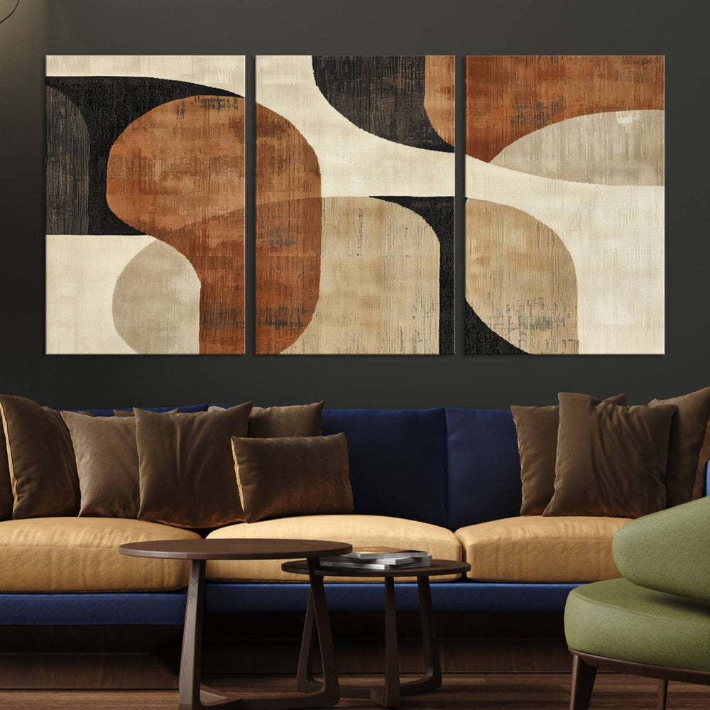 Wabi Sabi abstract wall art featuring geometric patterns.