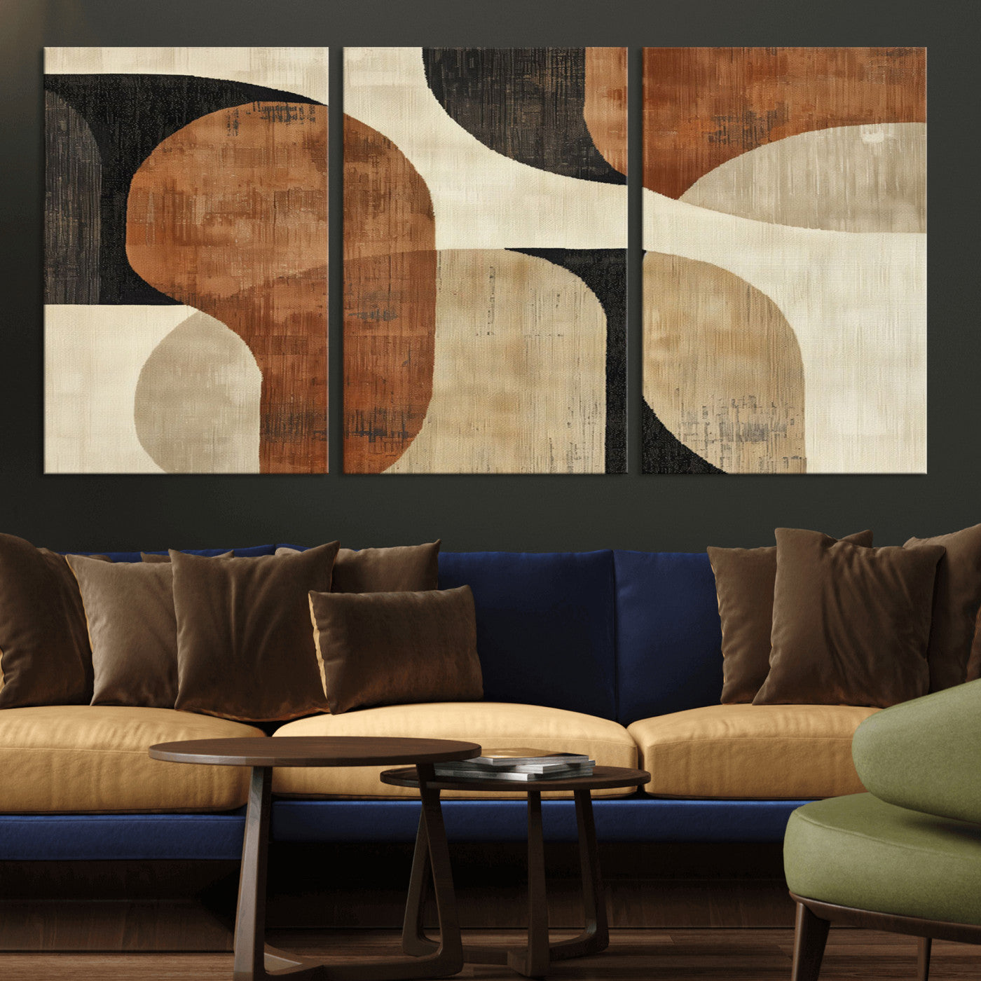 MGV-CV-60X30-3P - Wabi Sabi Abstract Wall Art Canvas Print | Large Minimalist Modern Geometric Wall Decor for Living