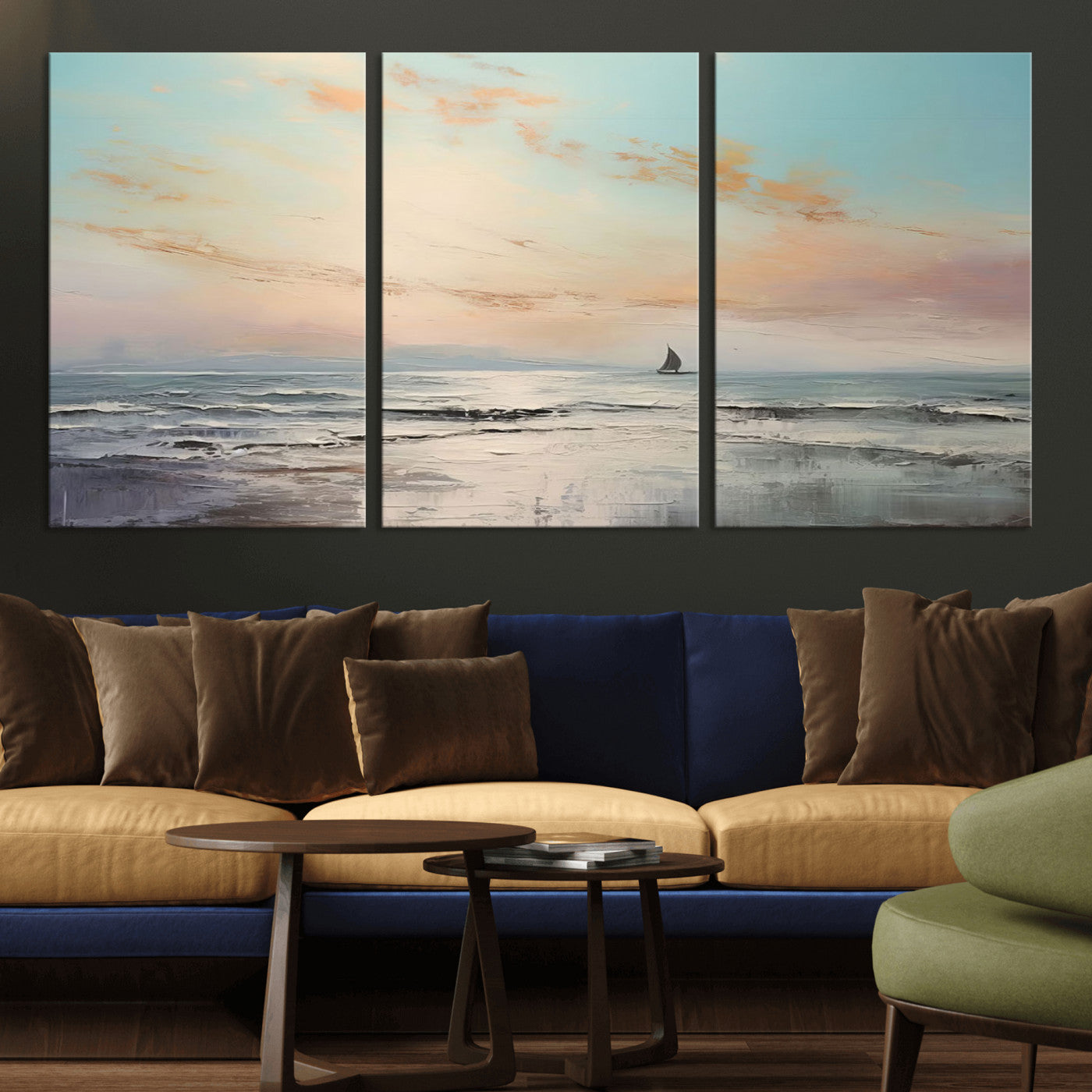MGV-CV-60X30-3P - Abstract Ocean Wall Art -  Boat Wall Art Canvas Print