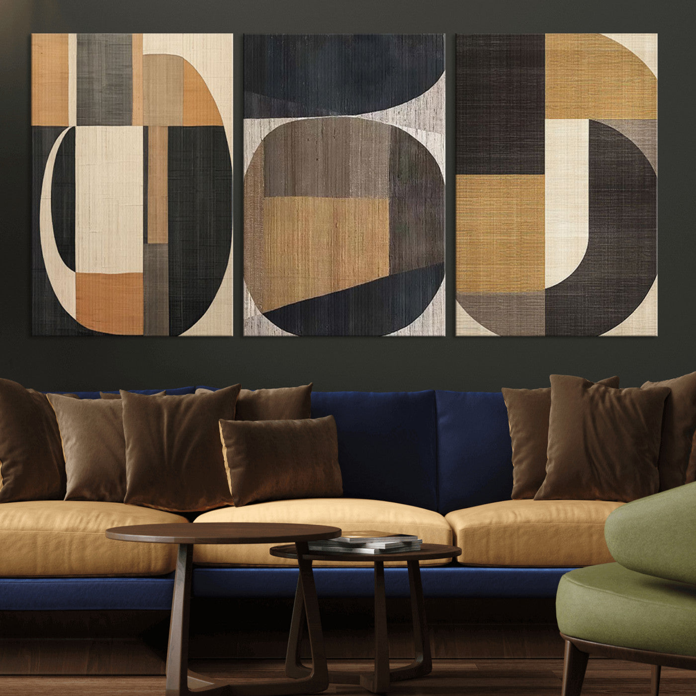 MGV-CV-60X30-3P - Modern Brown Wabi Sabi Abstract Wall Art Canvas Print Set, Minimalist Wall Art