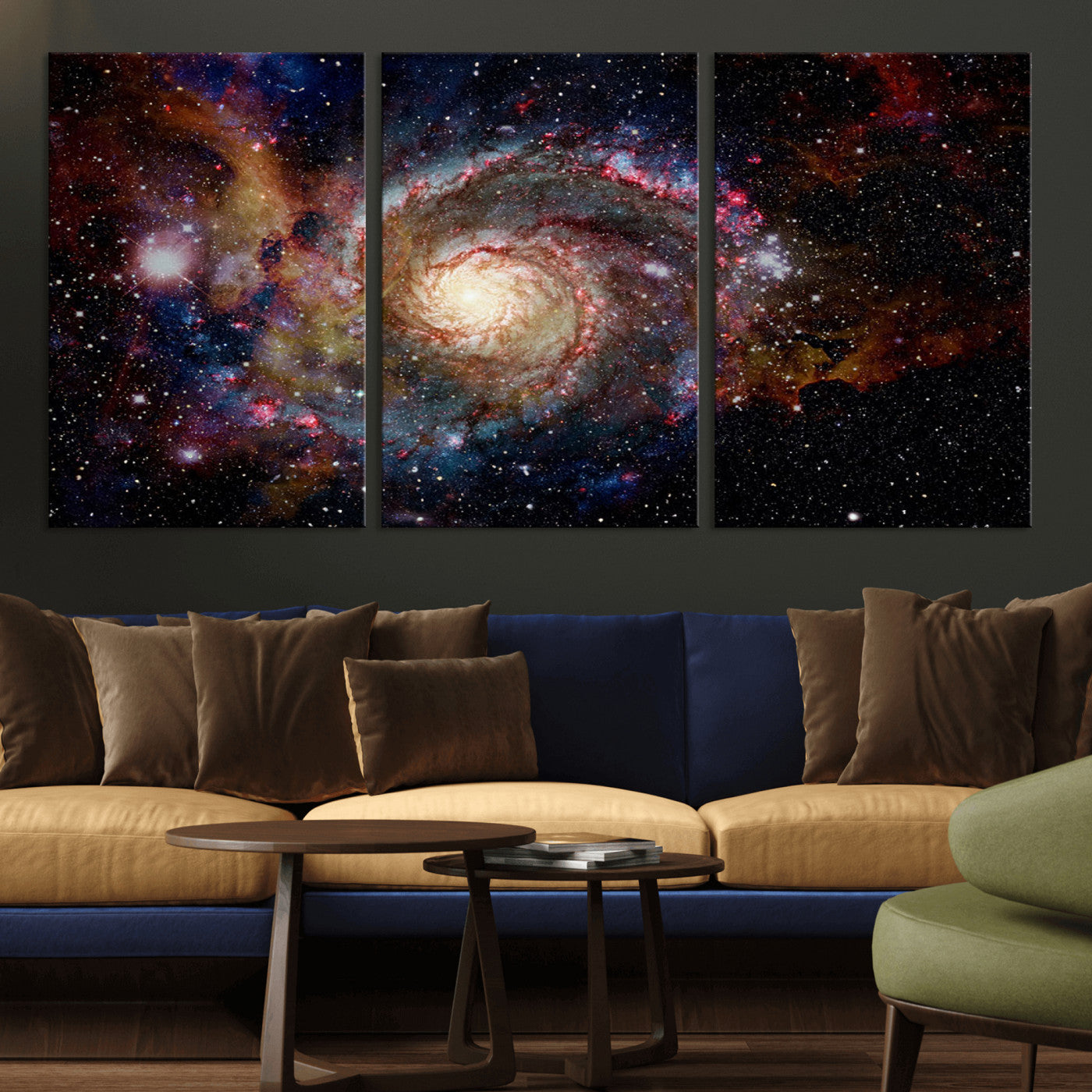 MGV-CV-60X30-3P - Nebula and Galaxies in Space Wall Art Canvas Print, Spiral Galaxy Wall Art Canvas Print